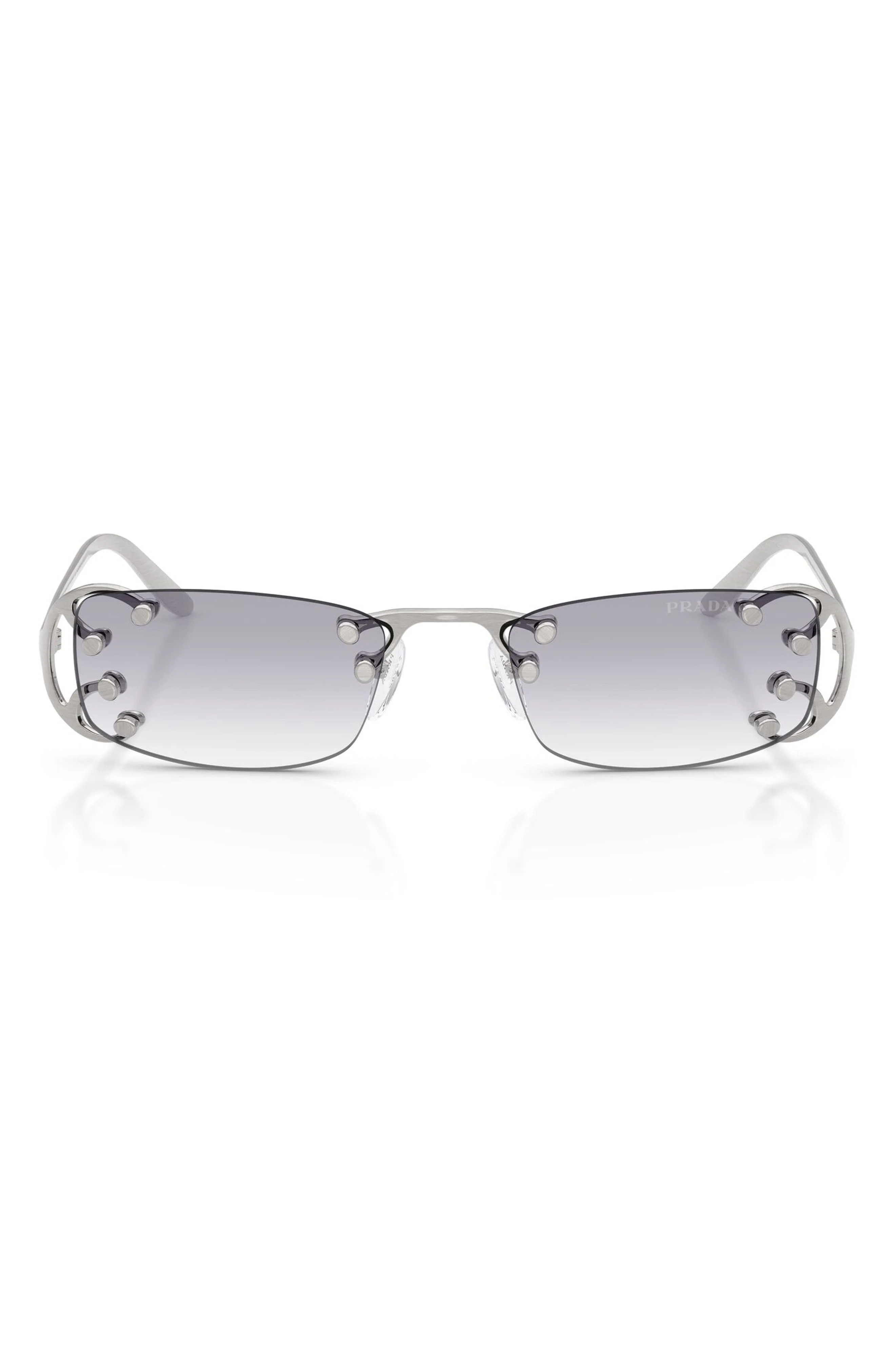 Prada 52mm Gradient Rectangular Sunglasses in Argento Nouveau /Clear Grey at Nordstrom - 1