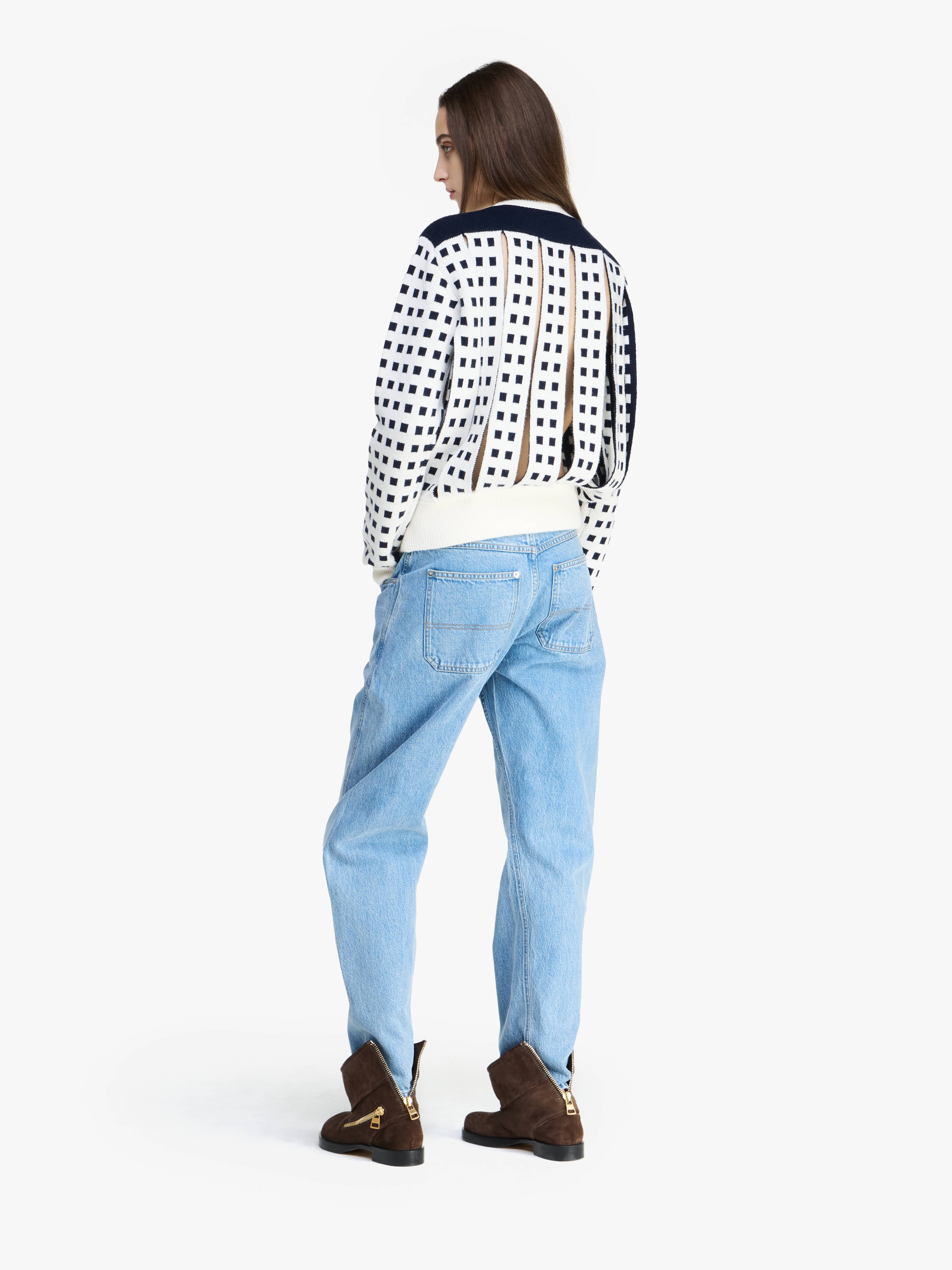 JACQUARD PANEL SLIT SWEATER - 3