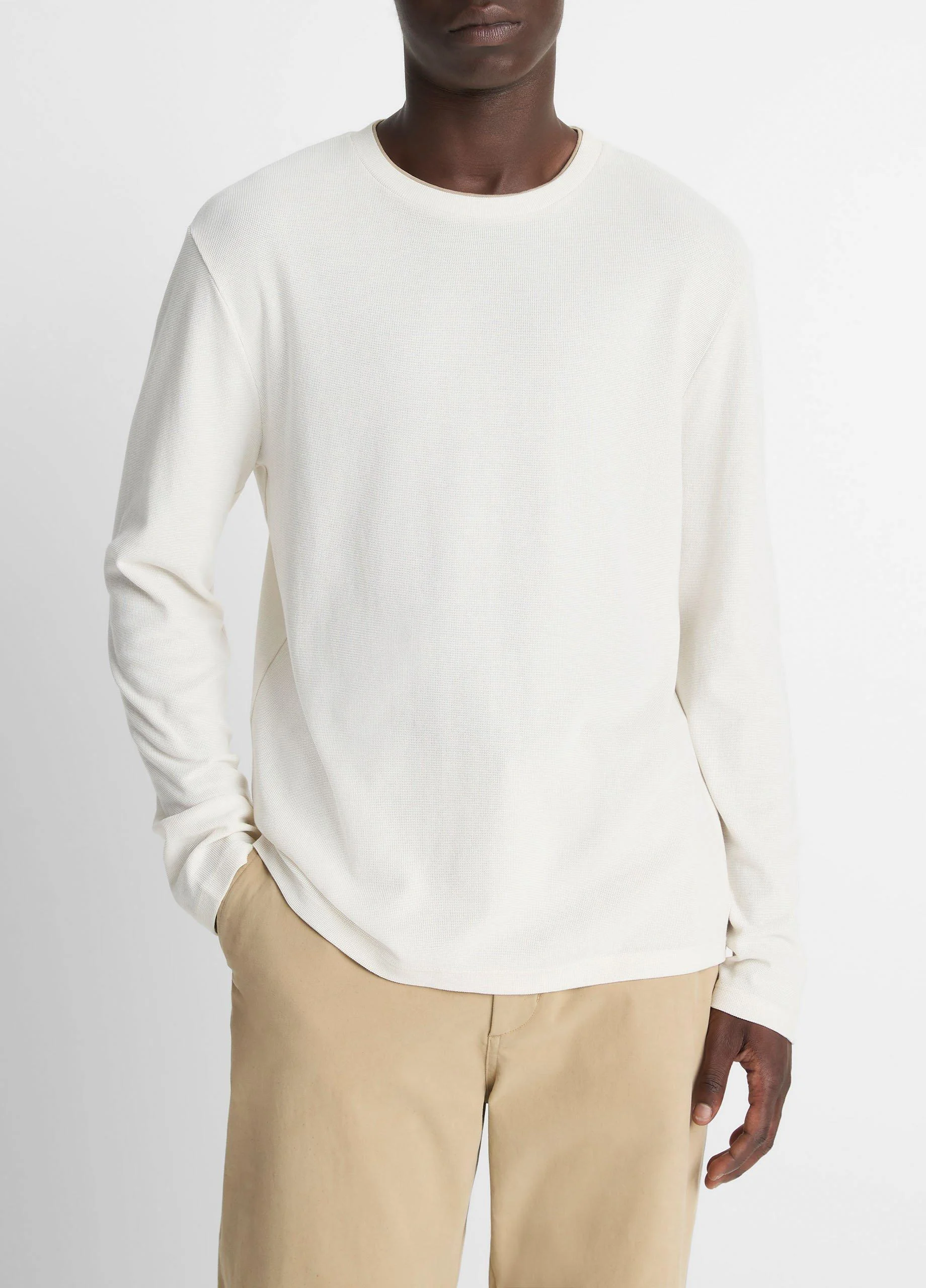 Micro-Waffle Pima Cotton Double-Collar Long-Sleeve T-Shirt - 1