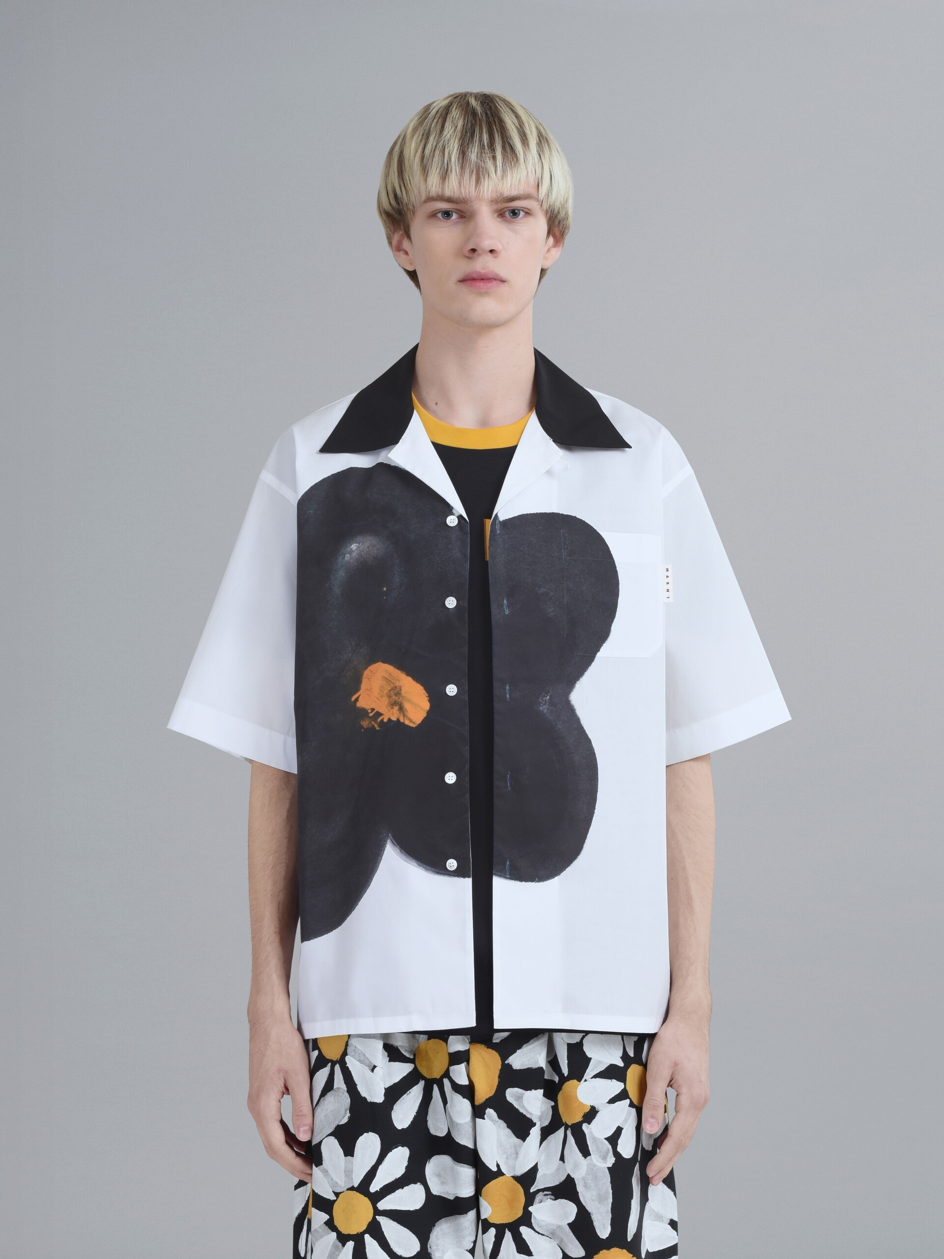 BLACK DAISY PRINT BIO POPLIN BOWLING SHIRT - 2