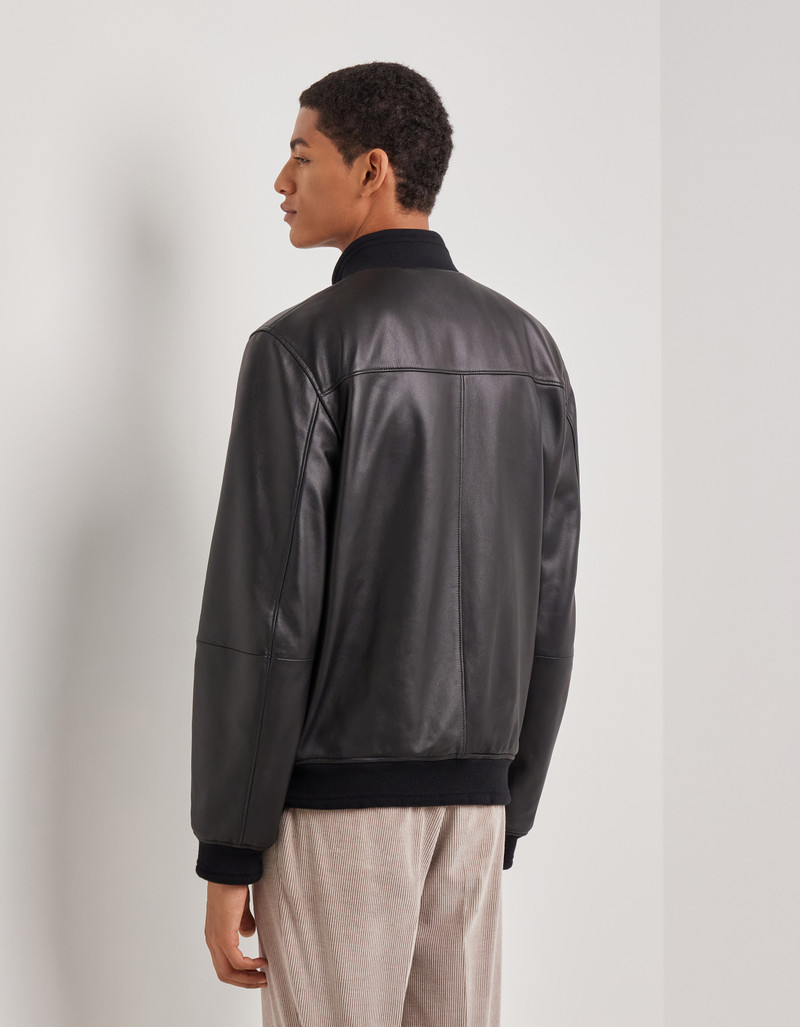 BLACK LAMBSKIN BOMBER JACKET WITH HIGH NECK 4
