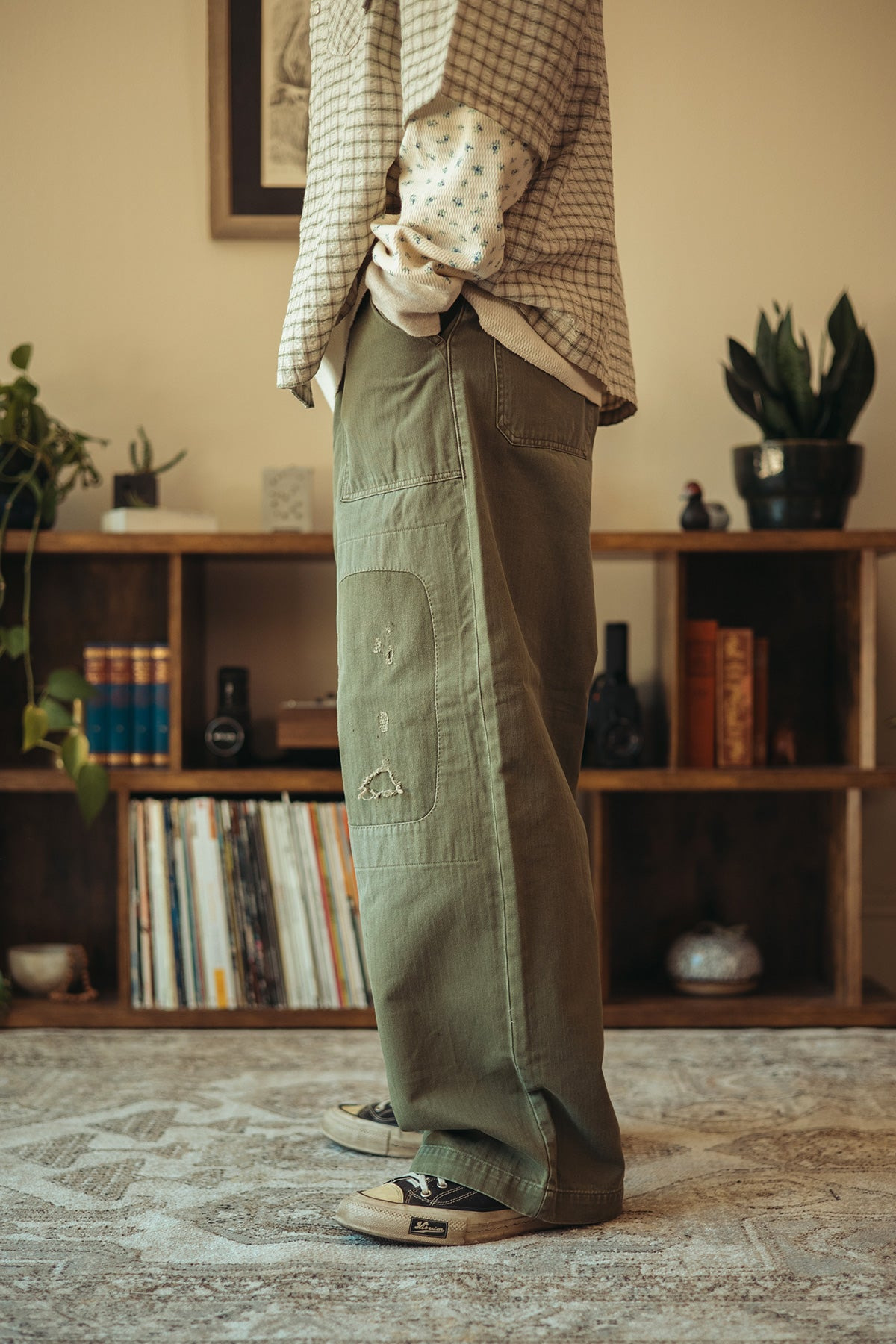 Herringbone FATIGUE Baggy Pants (RUSHFILED Remake) - Khaki - 3