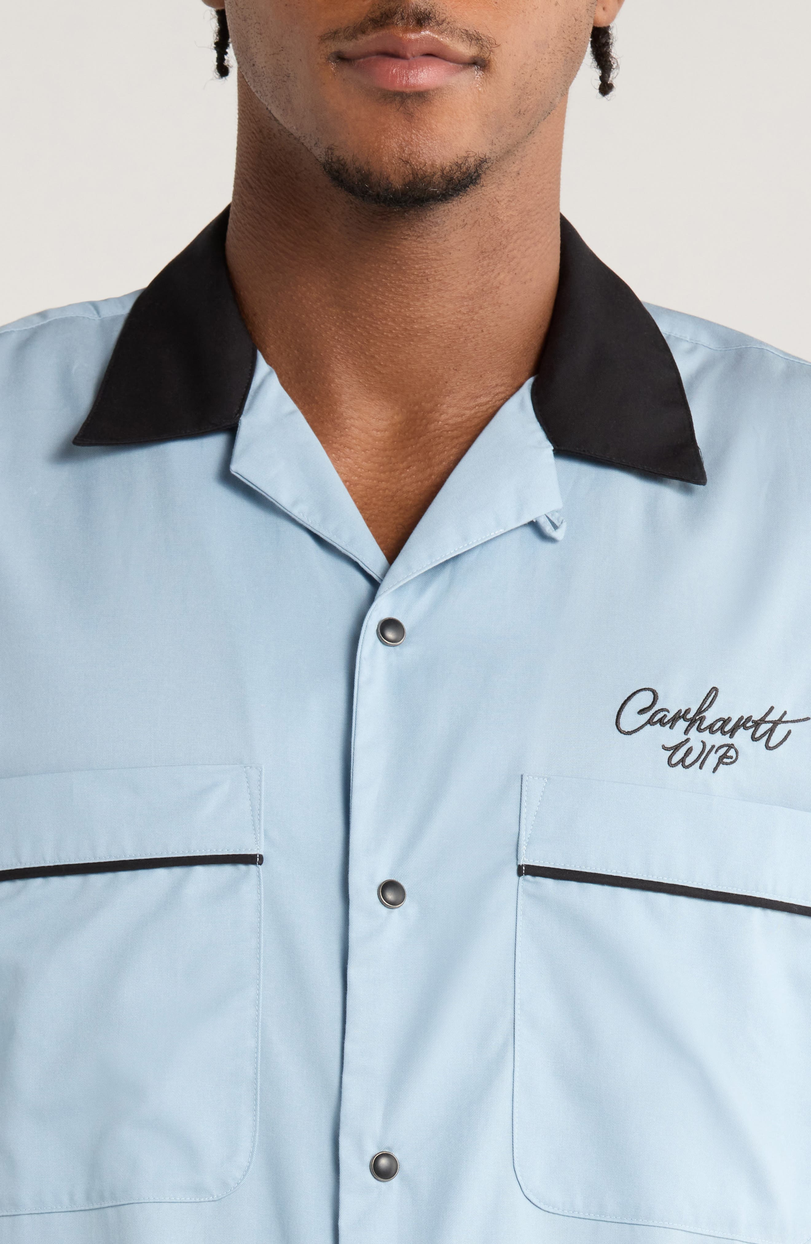 Carhartt Work In Progress Bowling Shirt in Blue Fog /Black at Nordstrom - 4