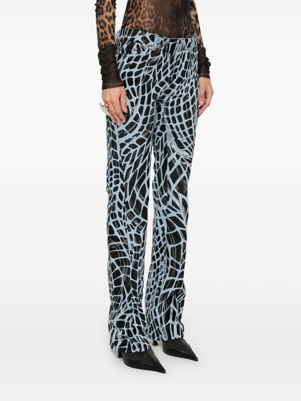 velvet-print straight-leg jeans - 3