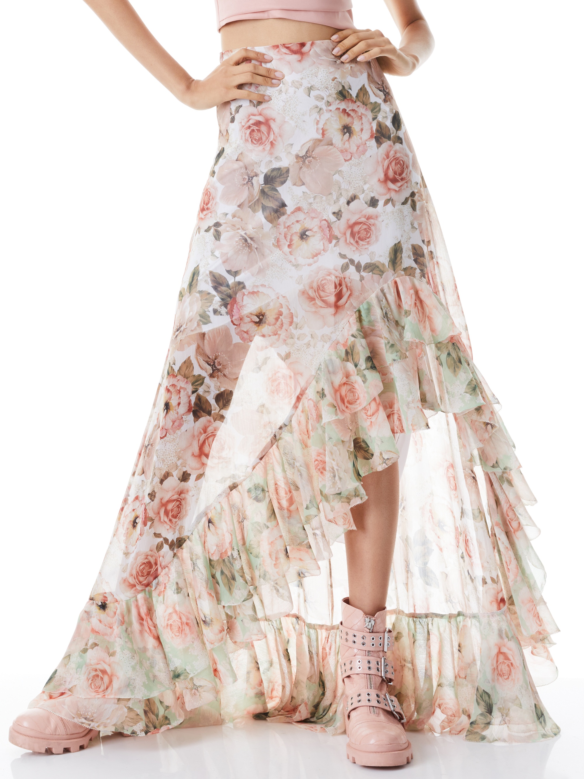 BRAYLEE ASSYMETRIC RUFFLE SLIP SKIRT - 1