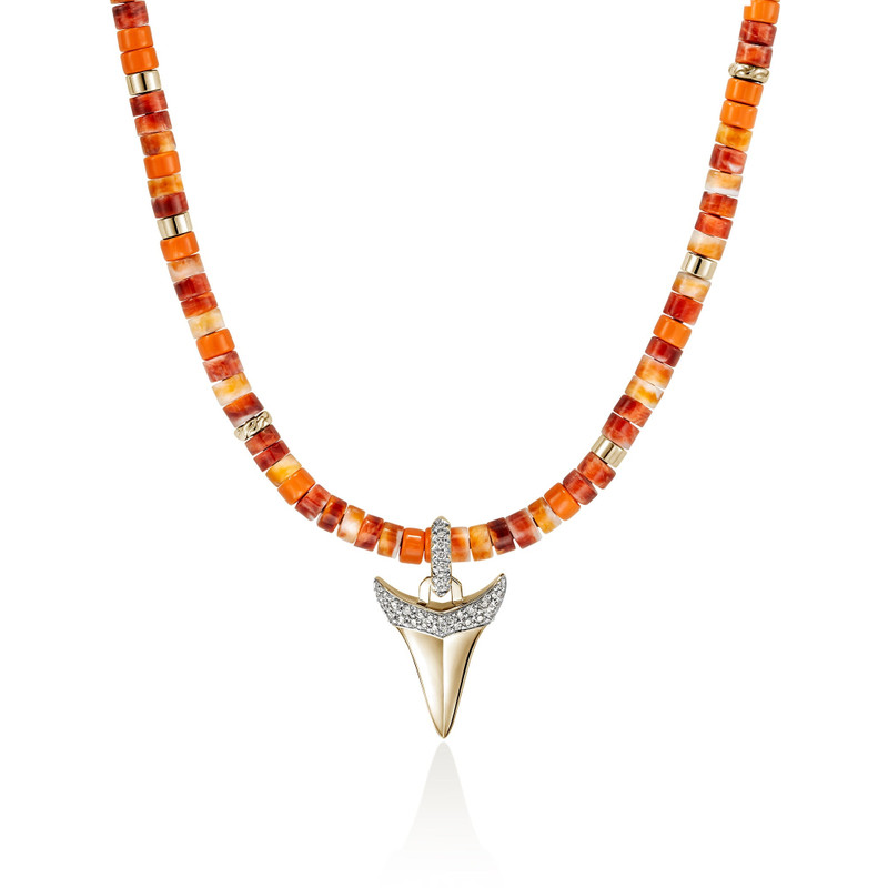 Sharktooth Heishi Necklace, Gold, Hardstones, Enamel, Diamonds 1