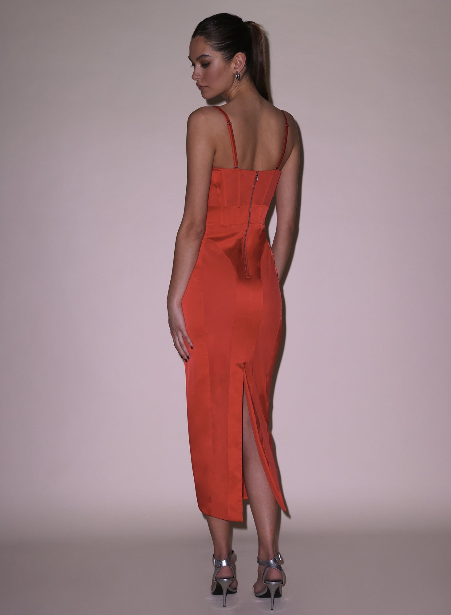 Long Silk & Mesh Bustier Dress - 8