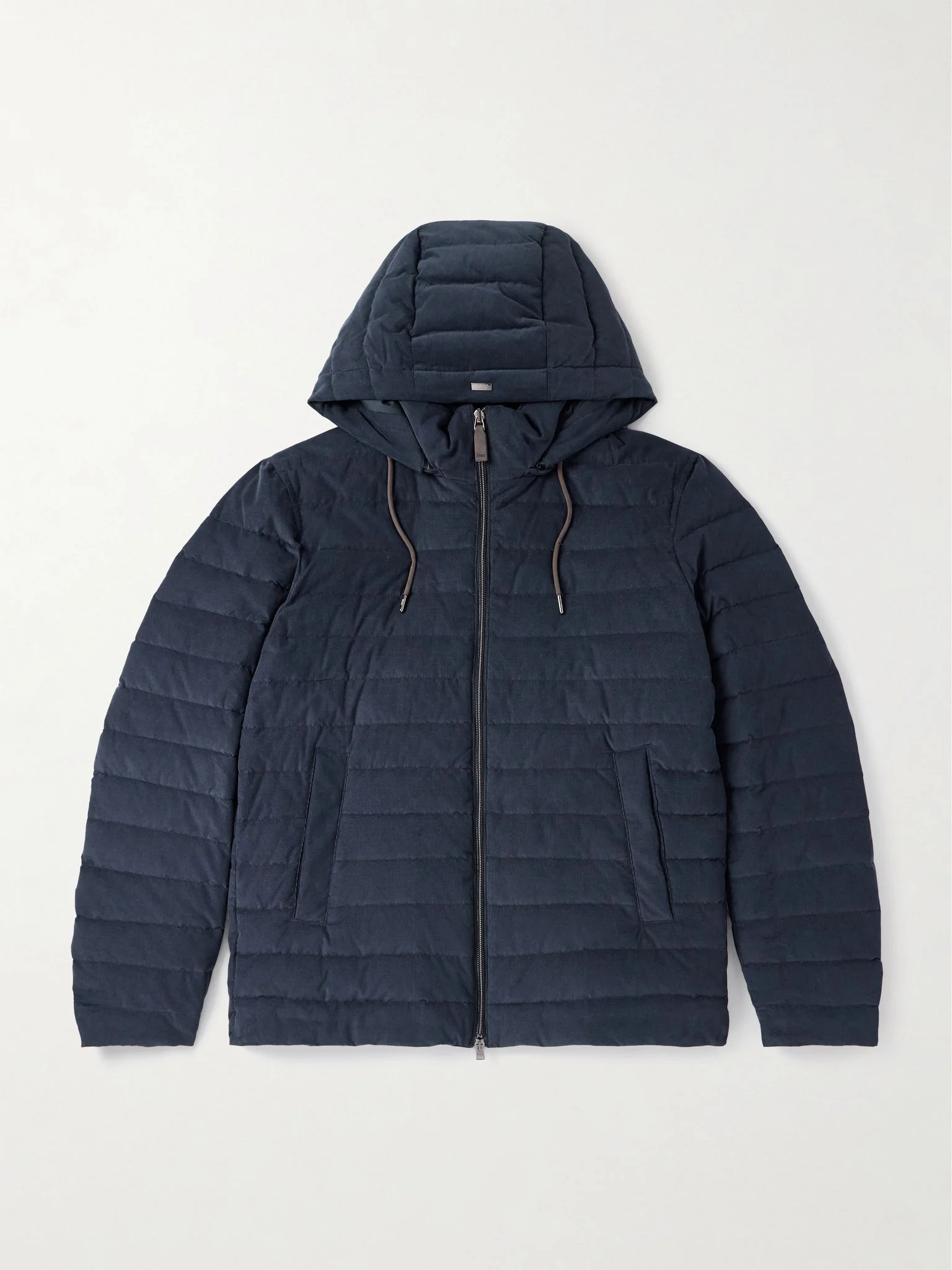 Quilted Cotton-Corduroy Hooded Down Jacket Navy - 1