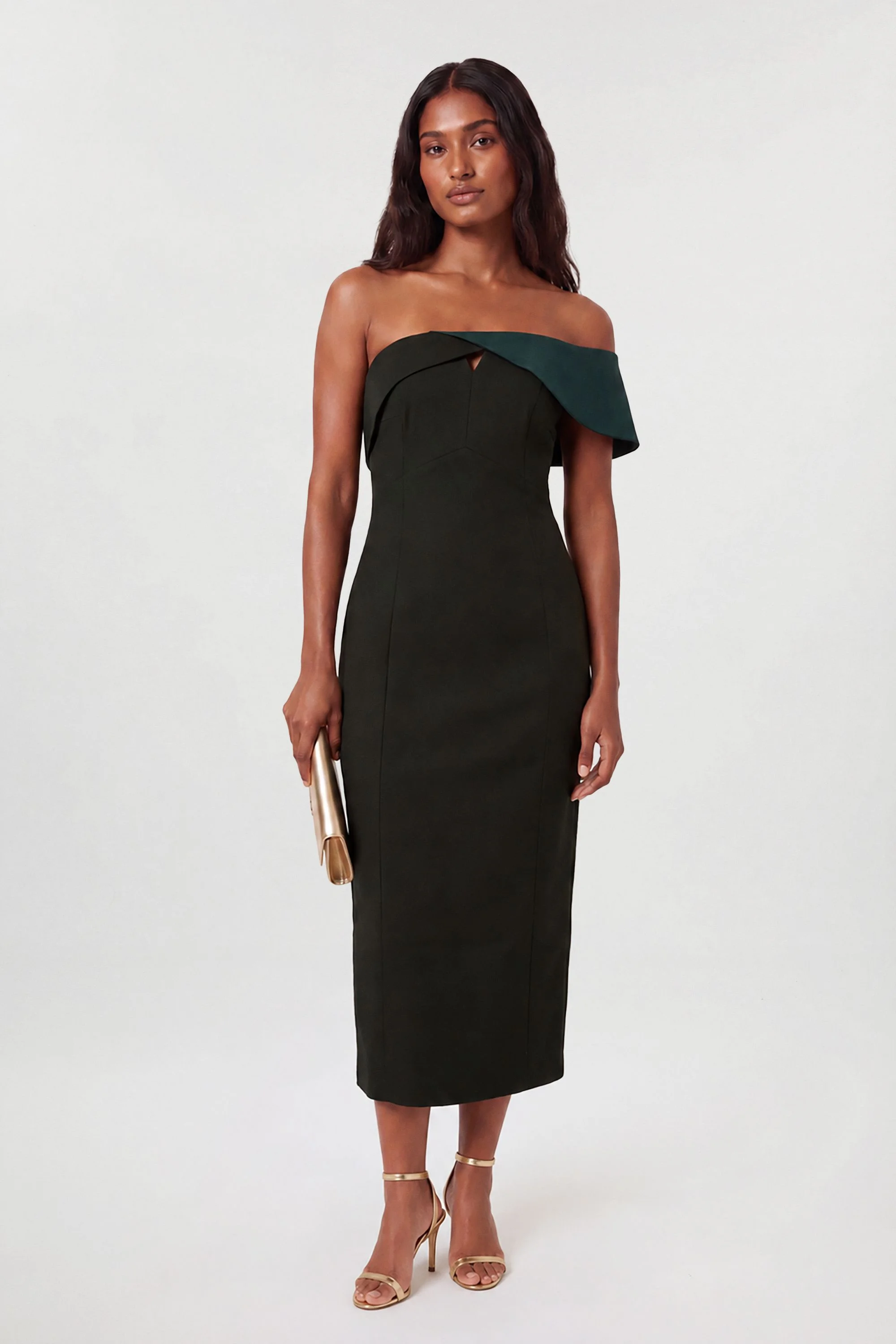 Asymmetric Bardot Tailored Mid Pencil Dress - 1