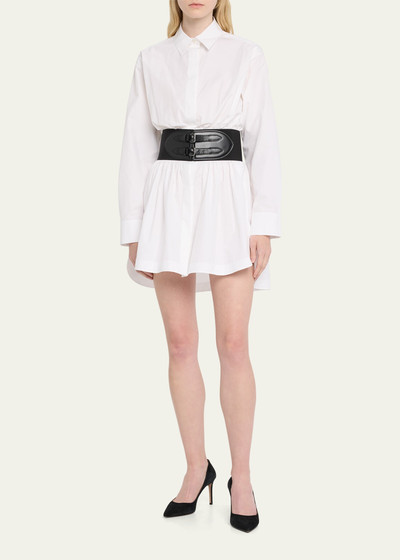 Alaïa Button-Front Mini Shirtdress with Corset Belt outlook