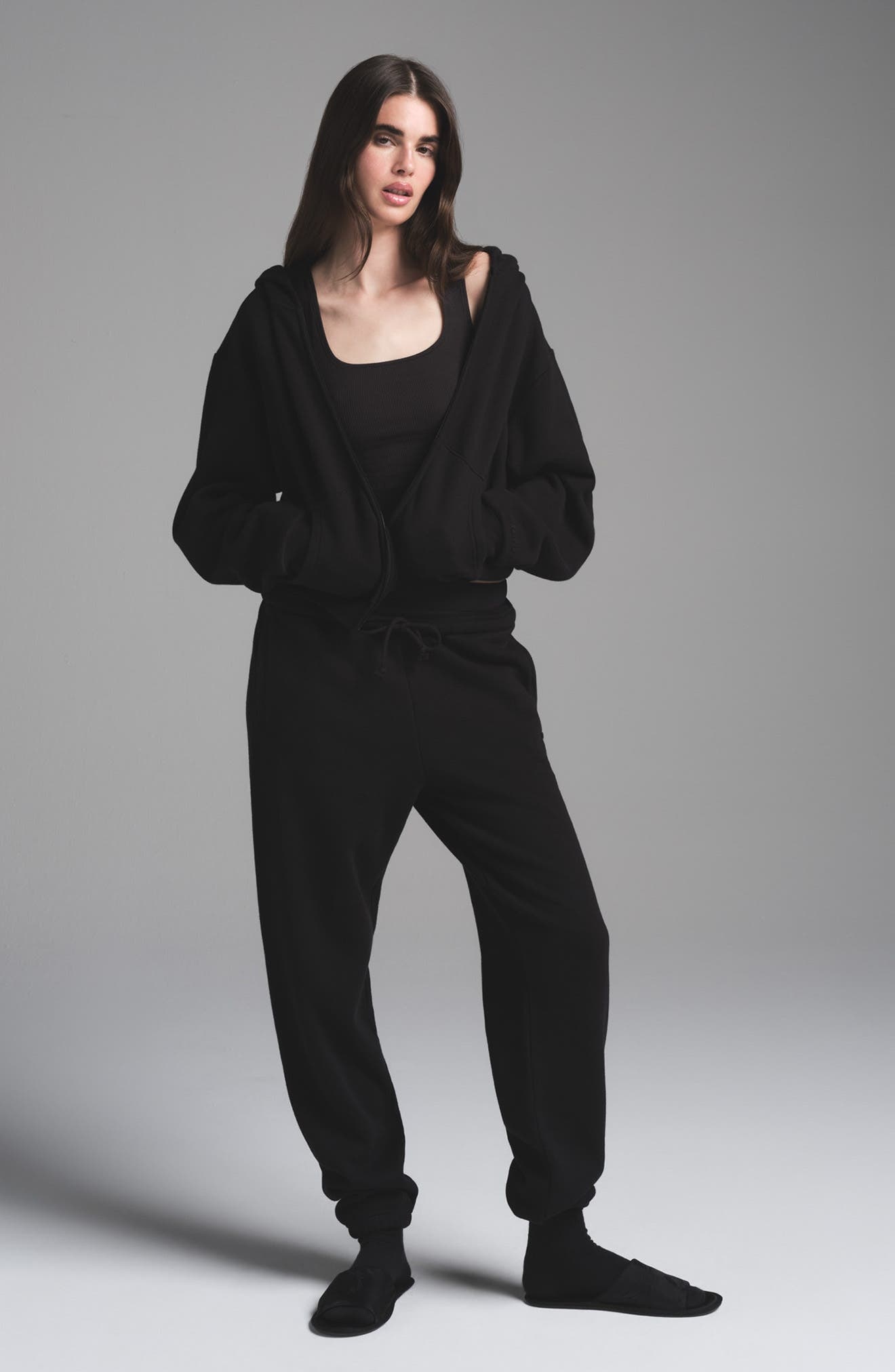 SKIMS Cotton Fleece Classic Zip-Up Hoodie in Onyx at Nordstrom - 4