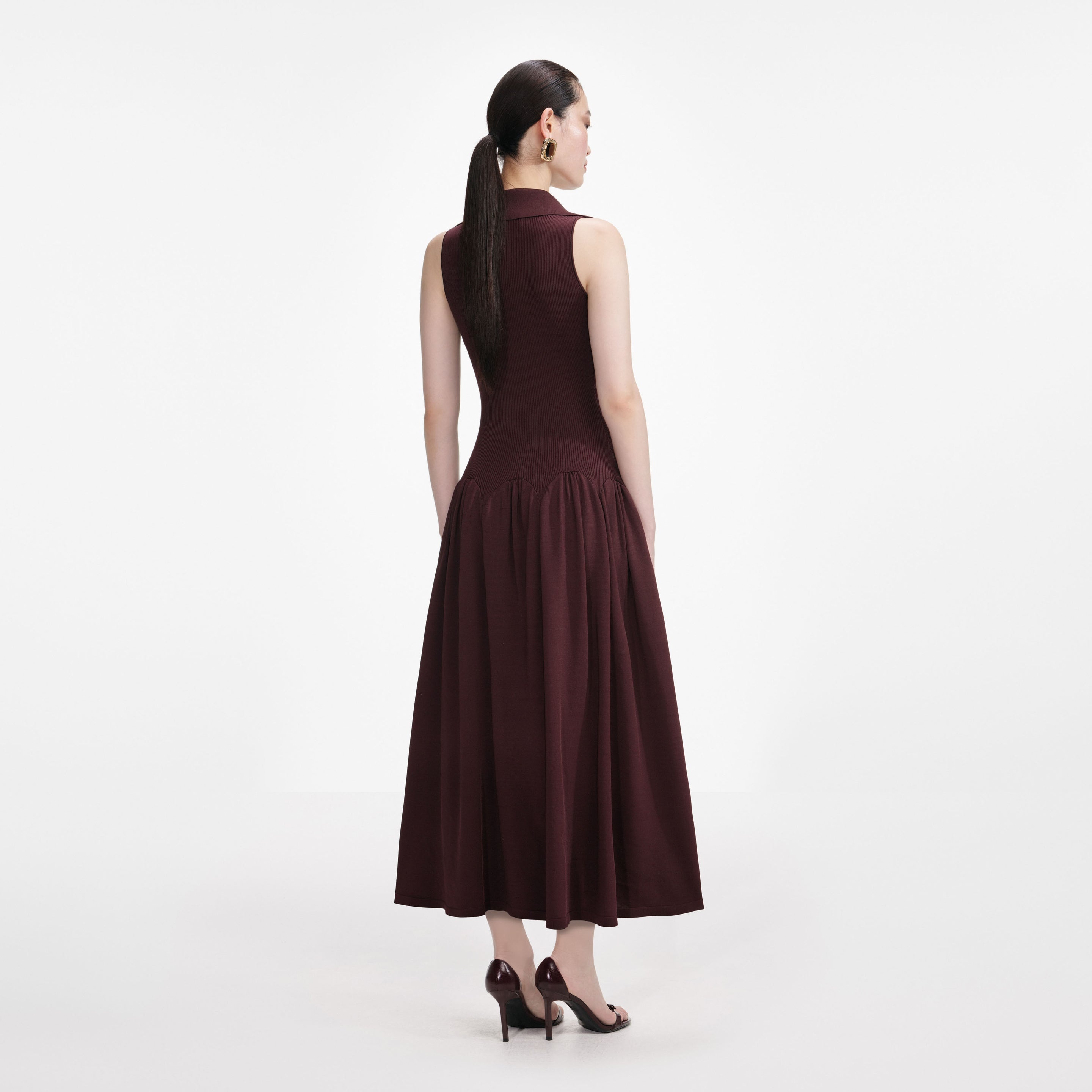 Brown Ribbed Knit Maxi Dress - 3