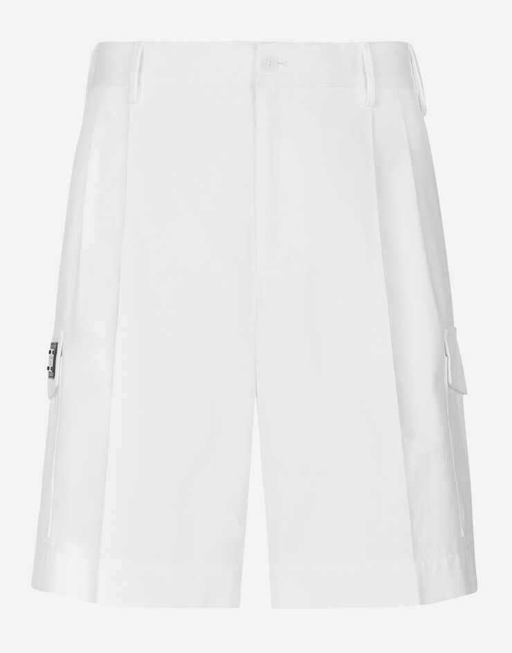 Cotton gabardine cargo shorts with logo tag - 1