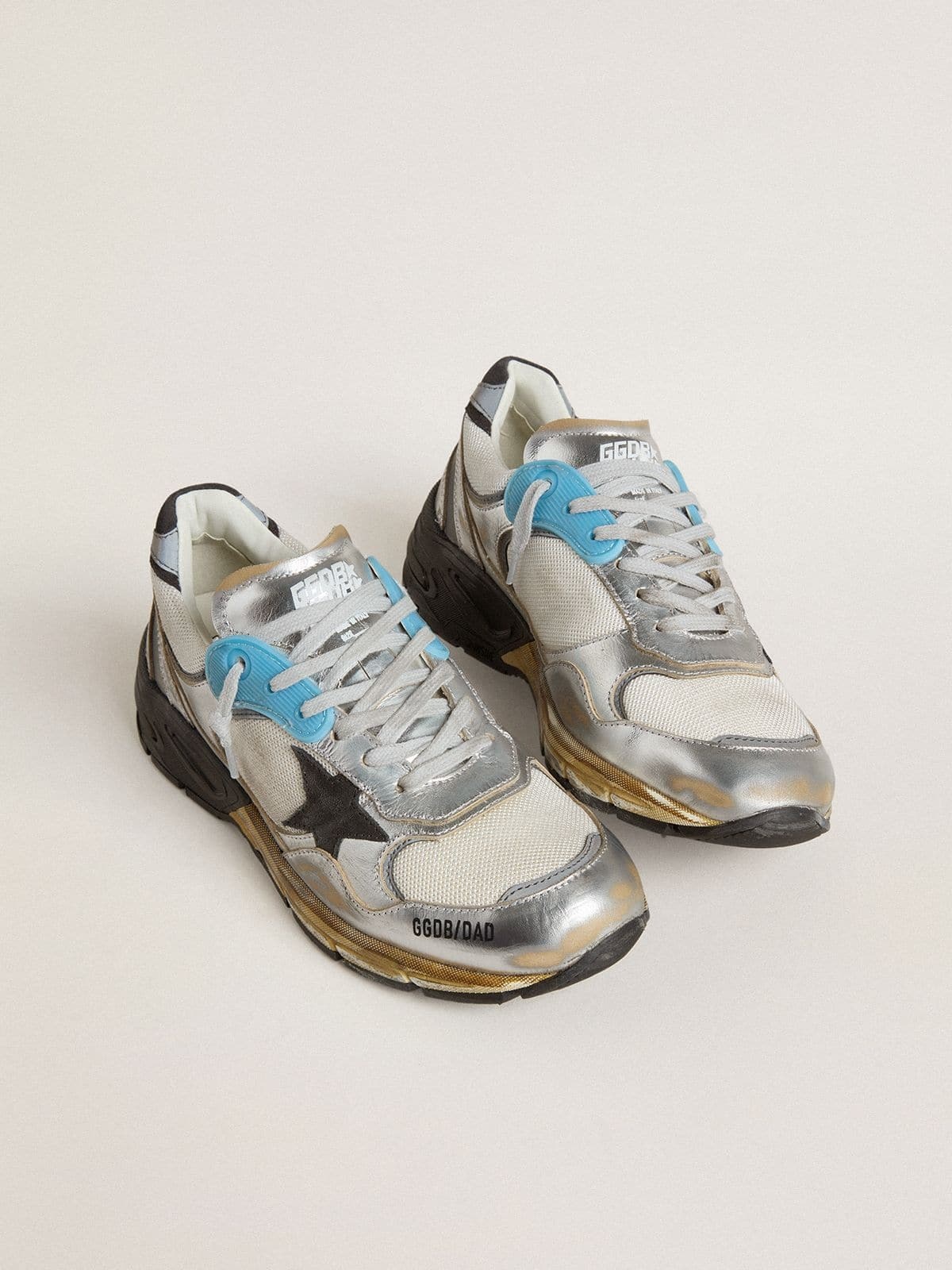 Women's Dad-Star in mesh and silver foiled leather with black suede star - 2
