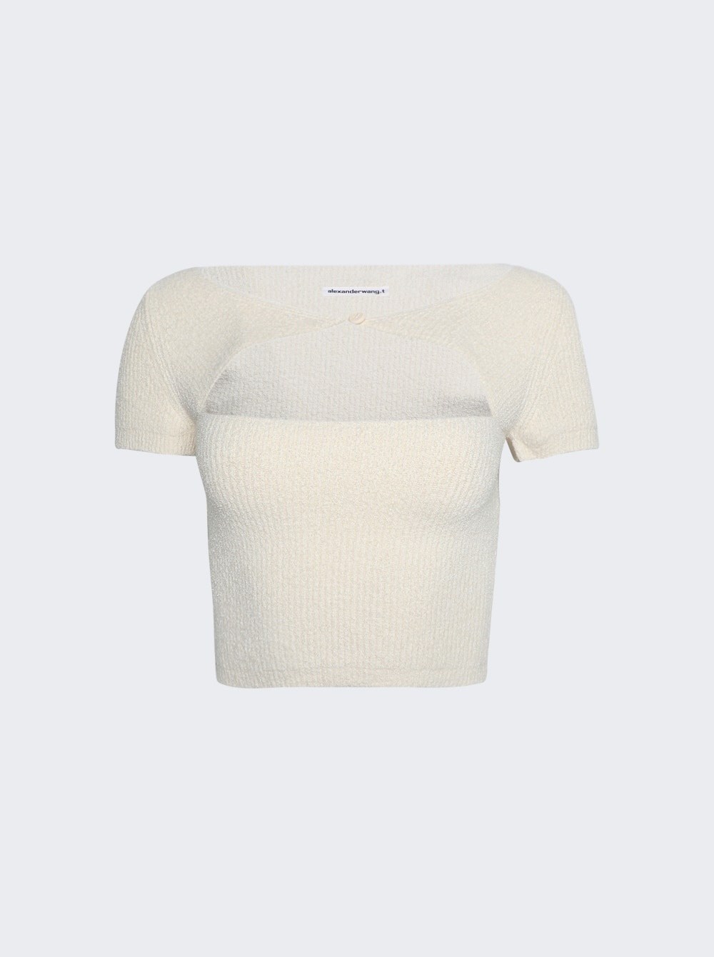 Boucle V-Neck Short Sleeve Tee with Cutout Vanilla Ice - 1