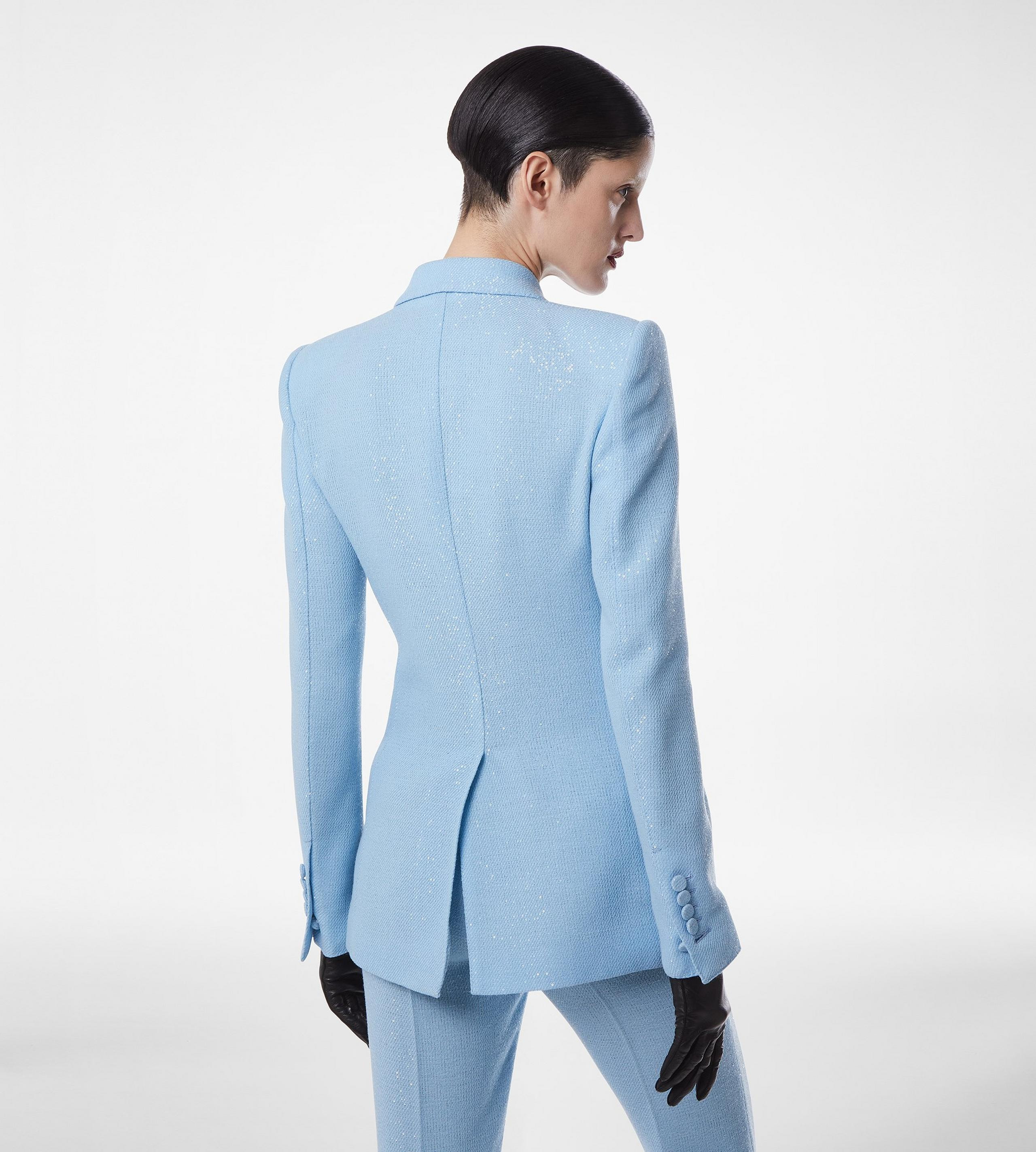 SEQUINED WOOL BLEND CREPE DOUBLE BREASTED JACKET - 4