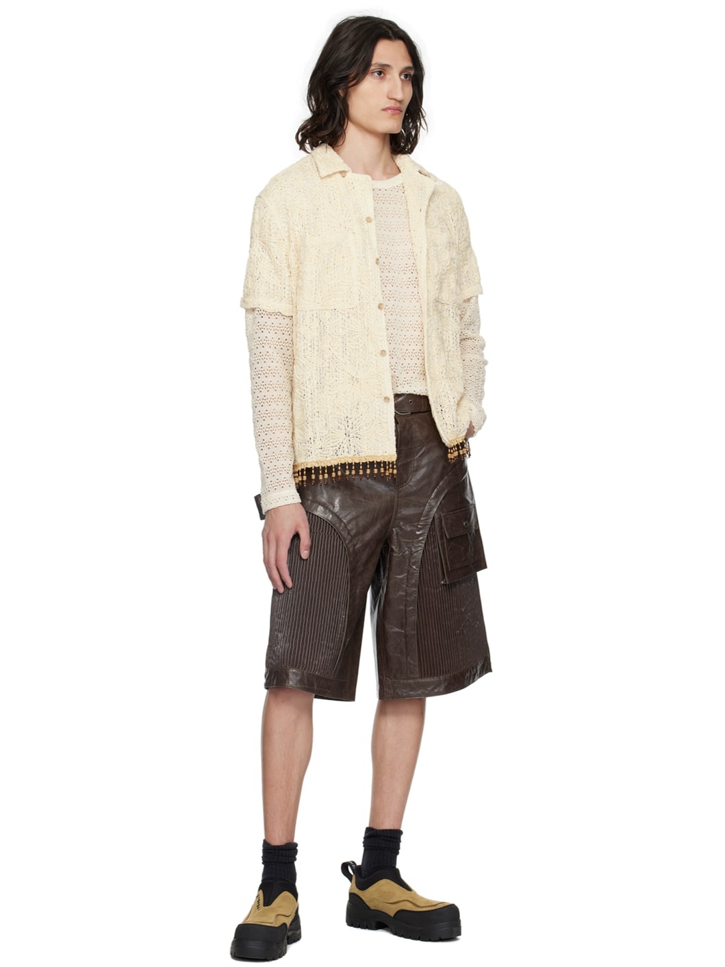 Brown Sunbird Faux-Leather Shorts - 4
