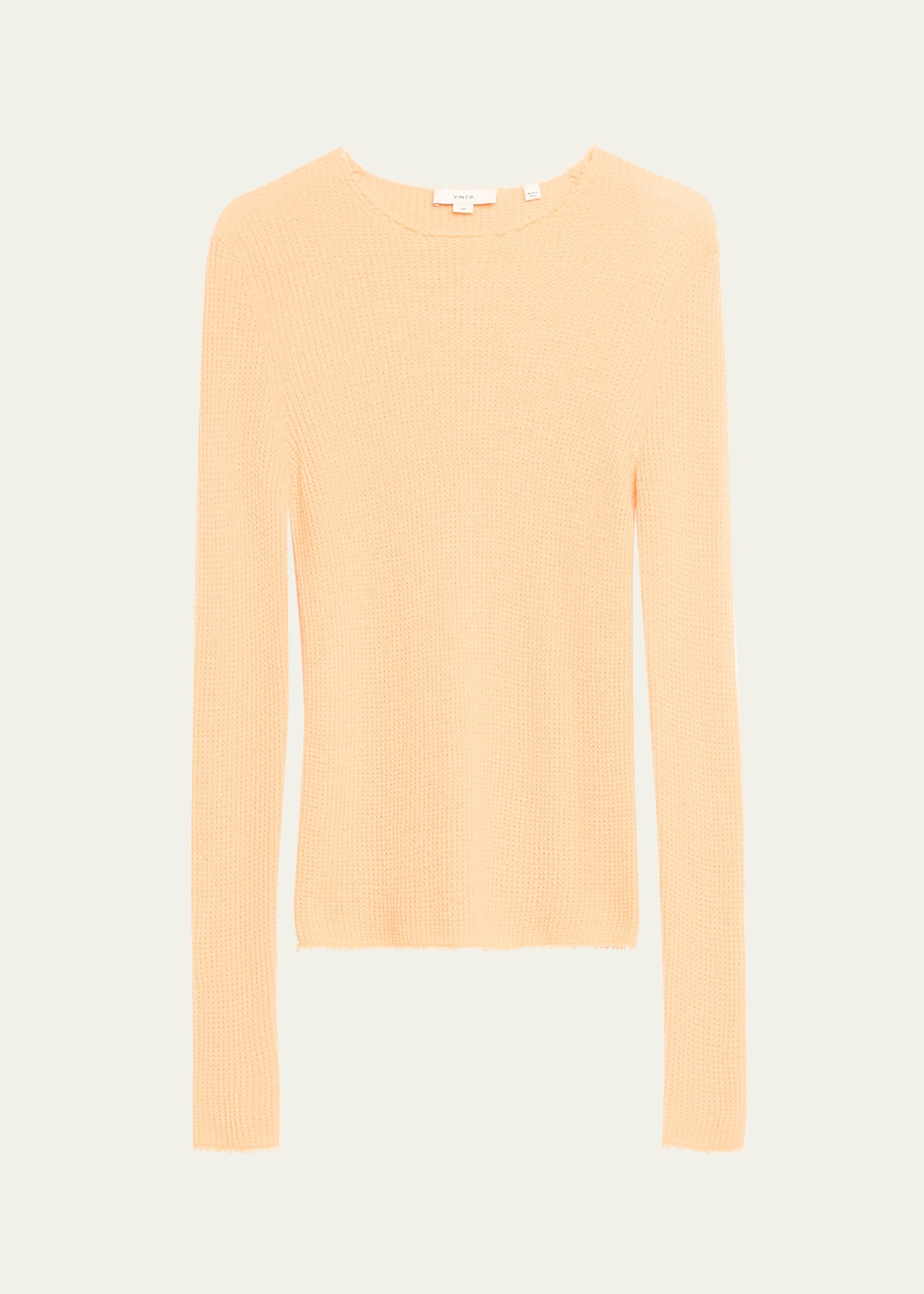 Waffle-Stitch Cashmere Silk Crewneck Pullover Top - 1