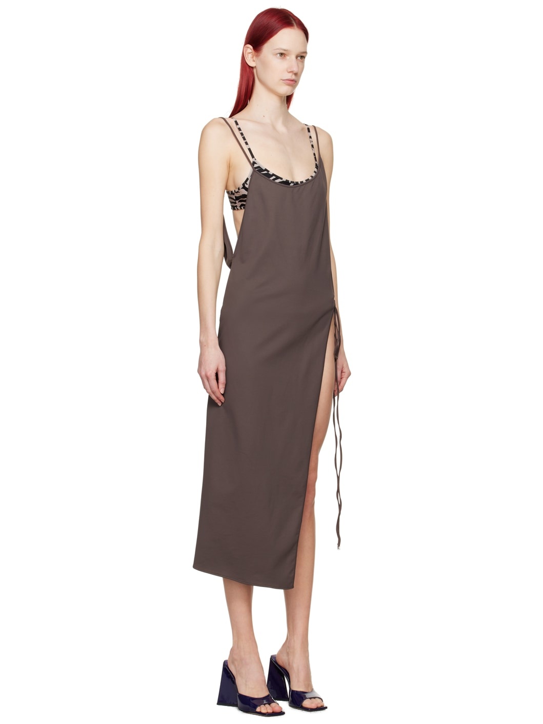 Brown Vented Midi Dress - 2