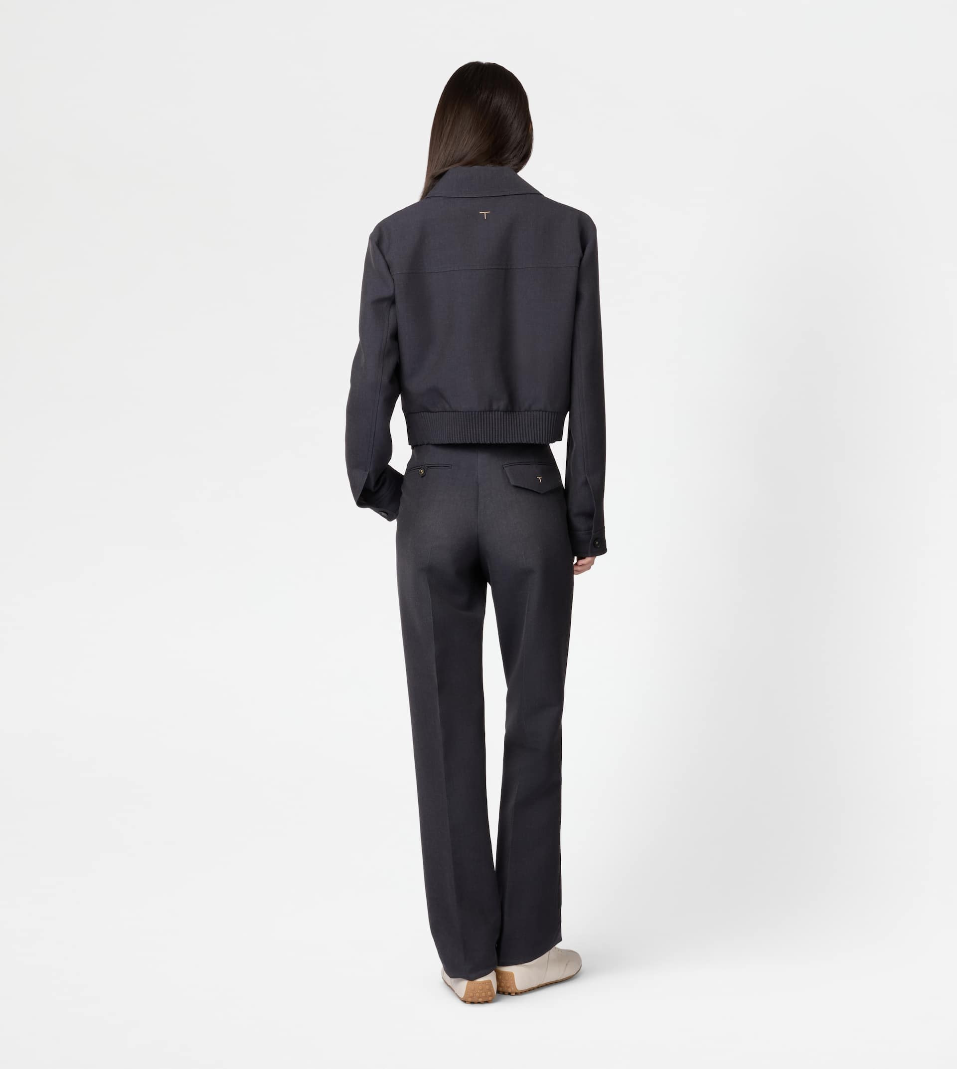 SHORT BOMBER JACKET IN WOOL GABARDINE - BLUE - 3