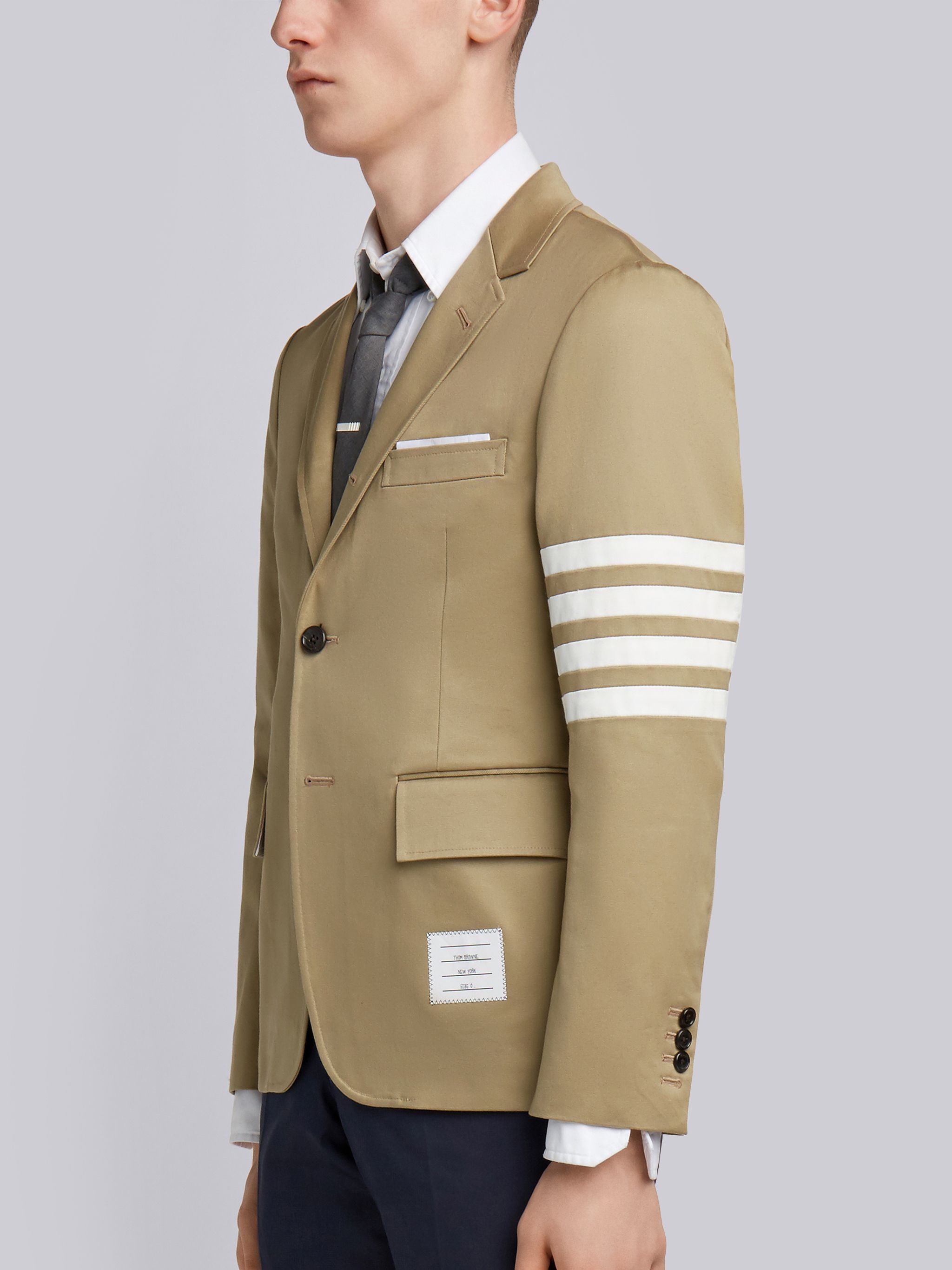 Camel Cotton Unconstructed Single Breasted 4-Bar Classic Jacket - 2