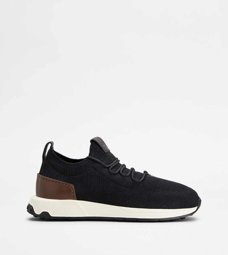 SOCK SNEAKERS IN TECHNICAL FABRIC AND LEATHER - BLACK, BROWN 1