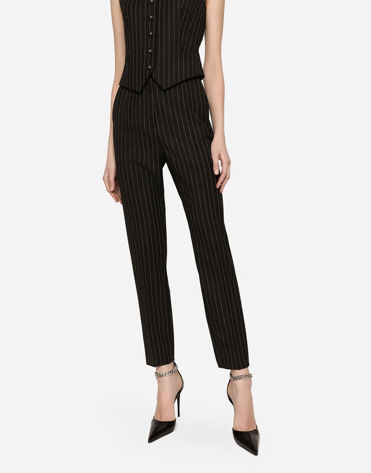 High-waisted pinstripe twill pants - 4