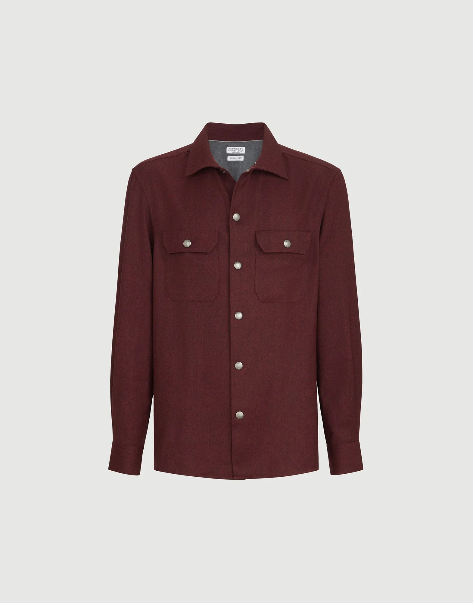 Virgin wool flannel overshirt with spread collar and chest pockets - 1
