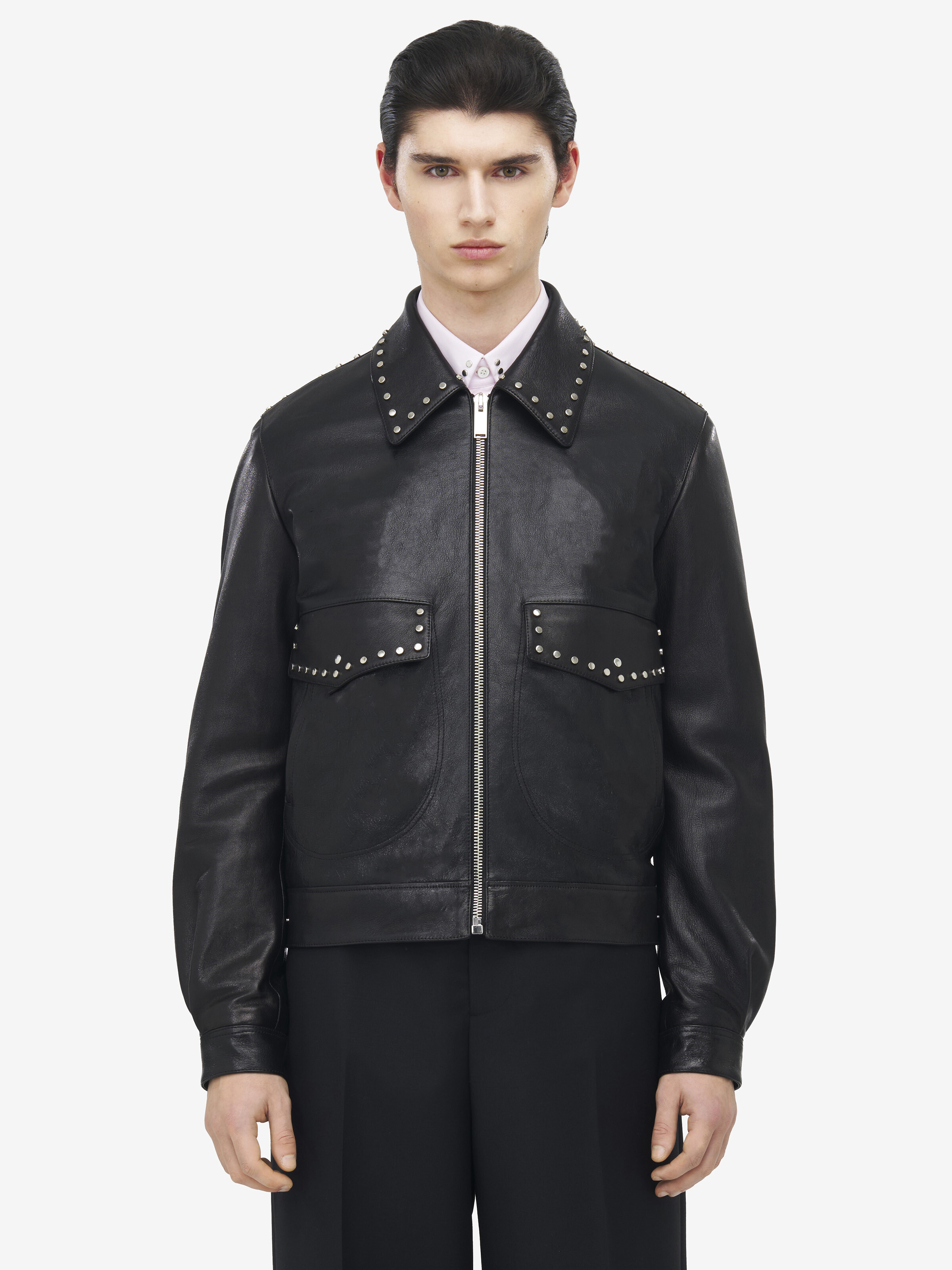 Studded Leather Aviator Jacket - 2