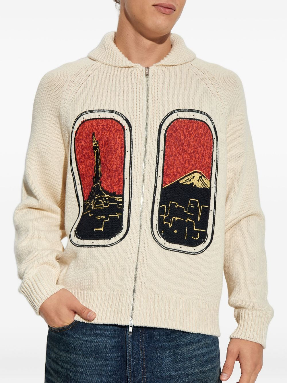 eiffel tower mount fuji wool cardigan - 3