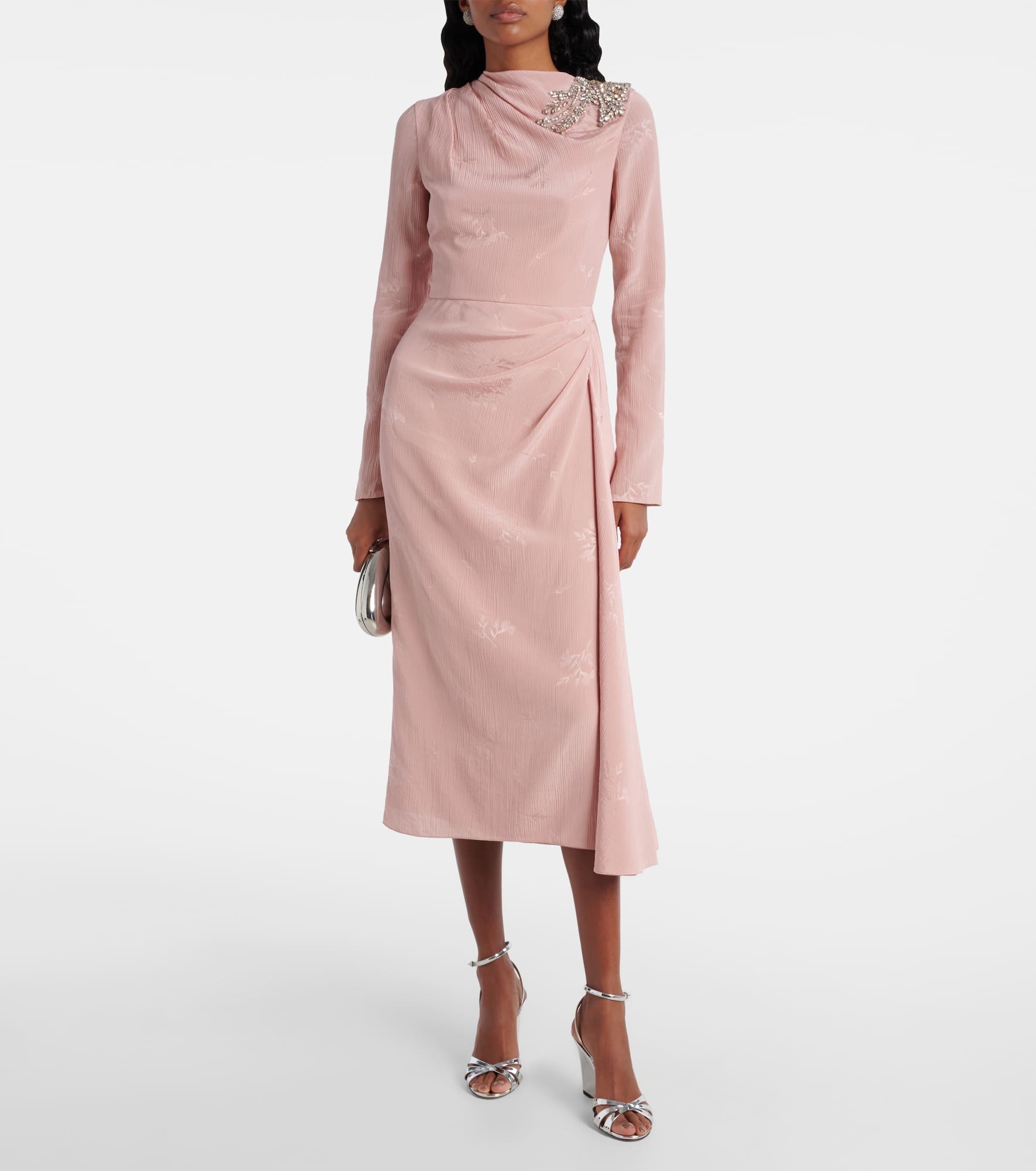 Draped silk and cotton midi dress - 2