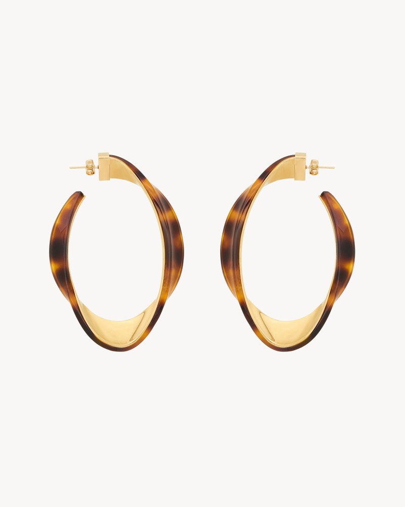 SAINT LAURENT TWISTED TORTOISESHELL HOOP EARRINGS IN RESIN outlook