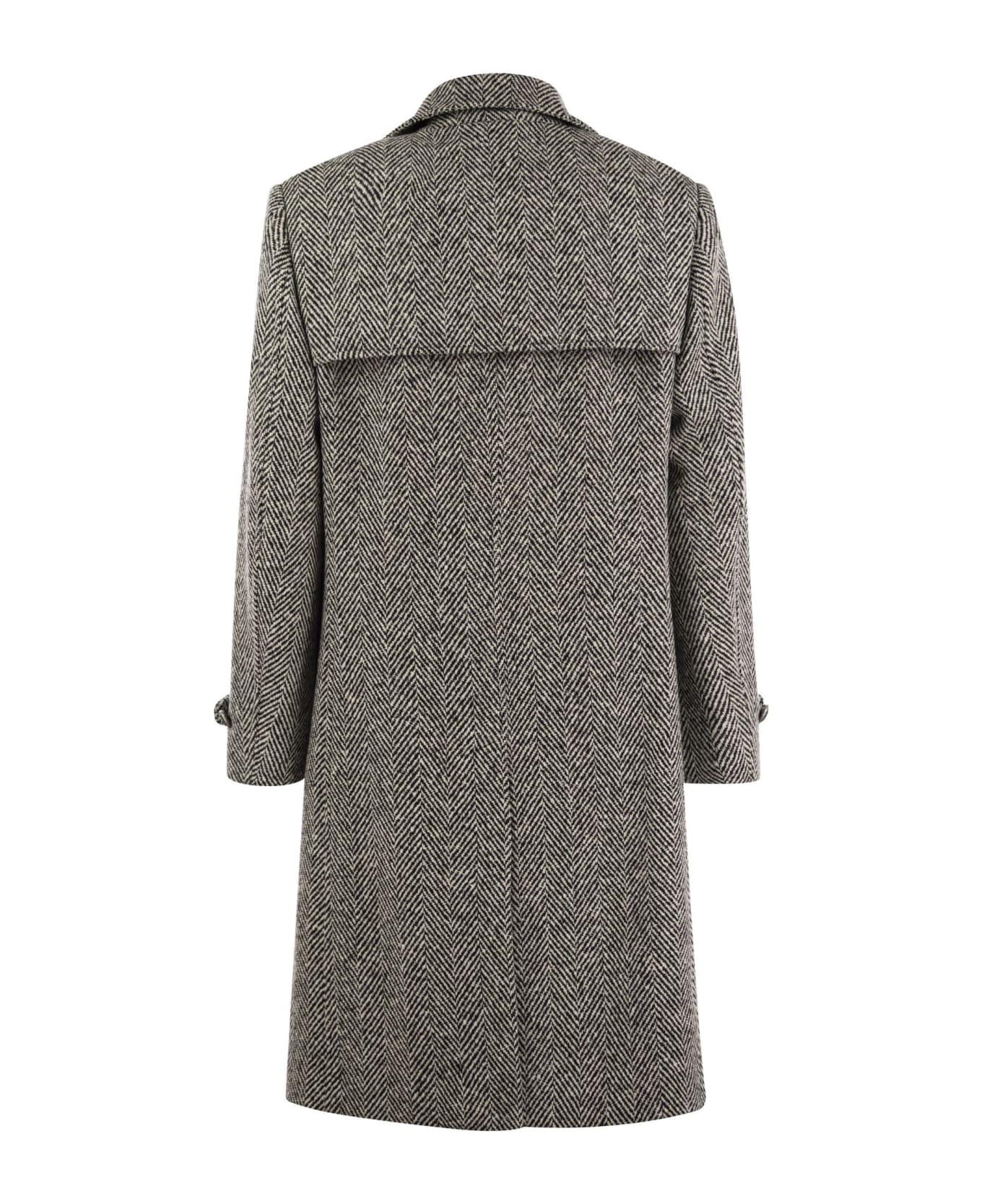 One-and-a-half-breasted Coat In Herringbone Virgin Wool - 2