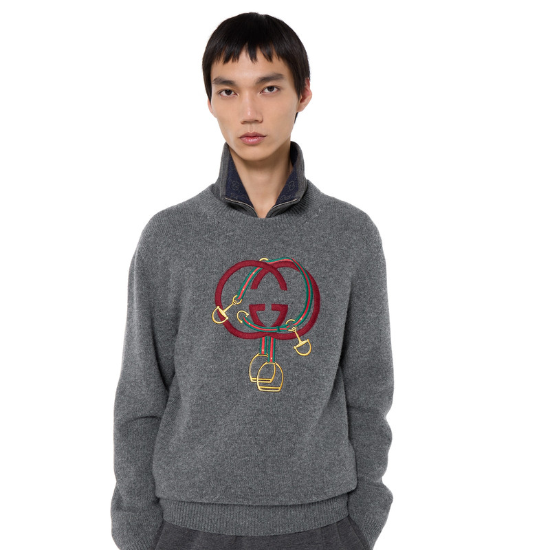 Knit wool sweater with embroidery 3