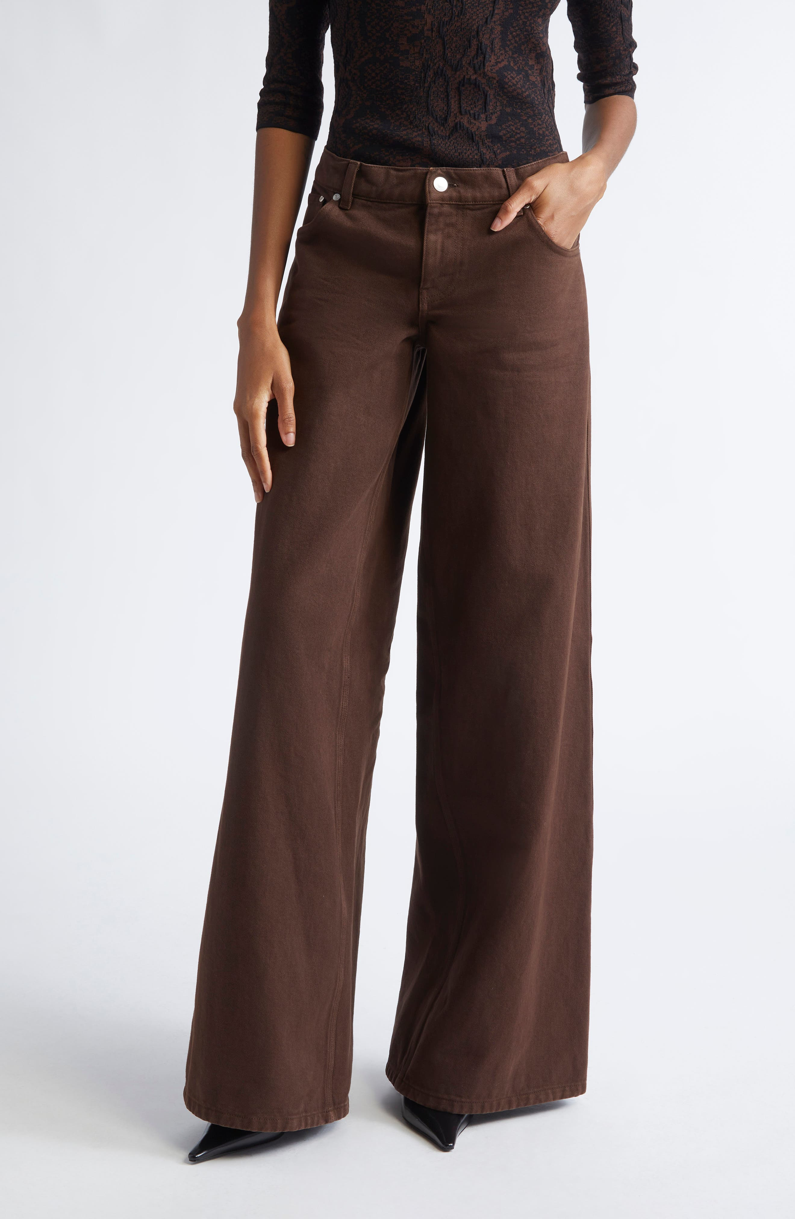 Stella McCartney Mid Rise Wide Leg Jeans in Brown Wash at Nordstrom - 1