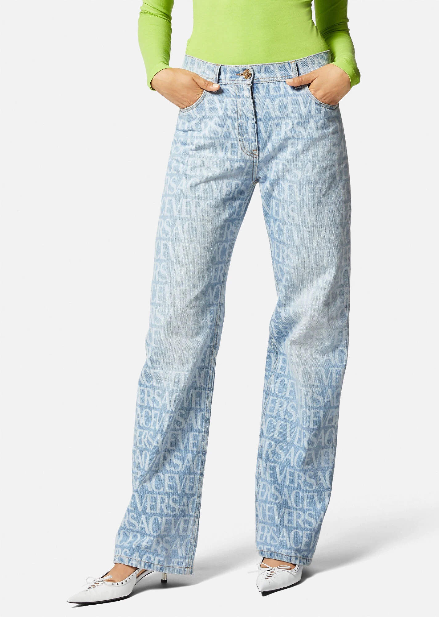 Versace Allover Wide-Leg Jeans - 3