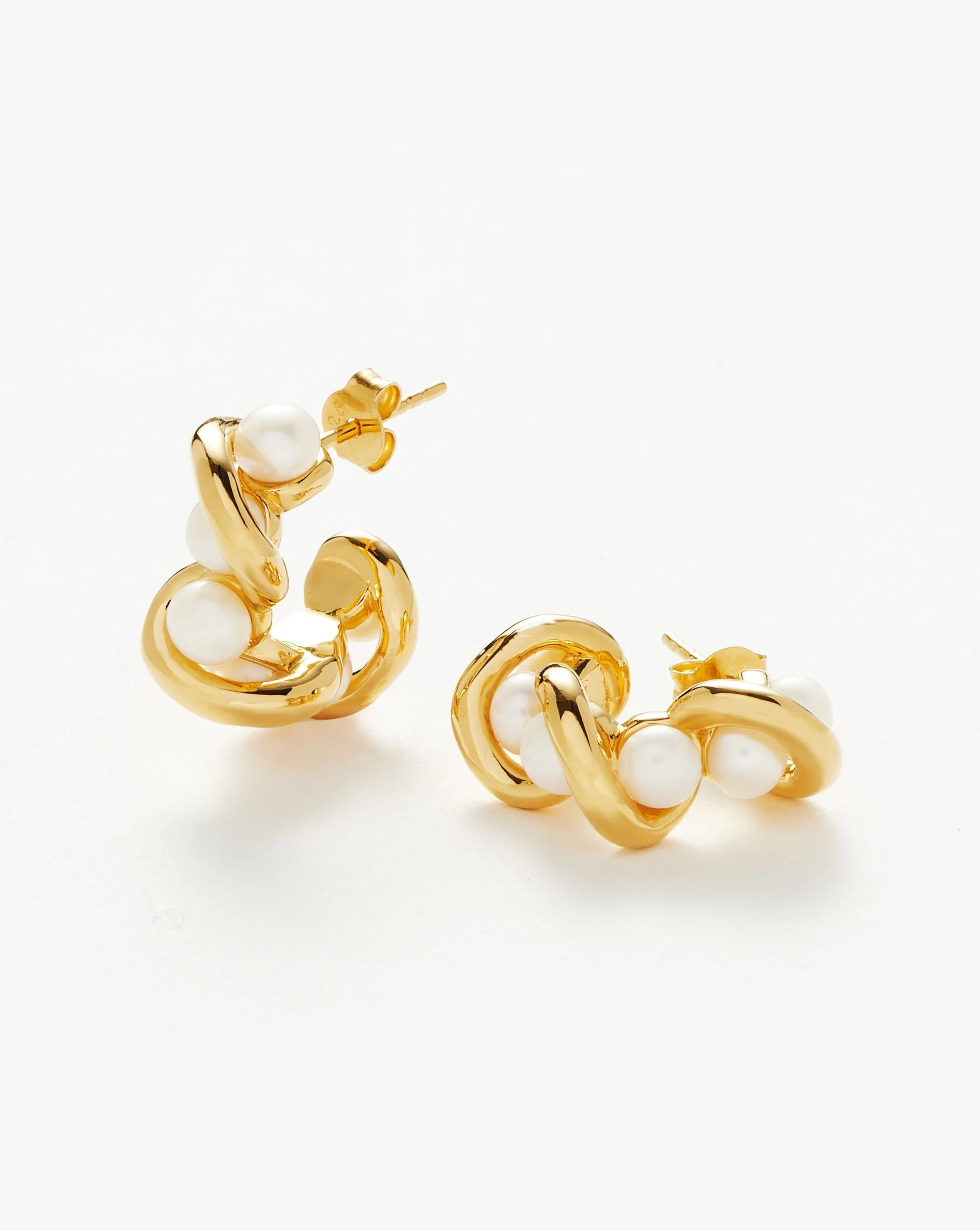 Molten Pearl Twisted Mini Double Hoop Earrings - 1