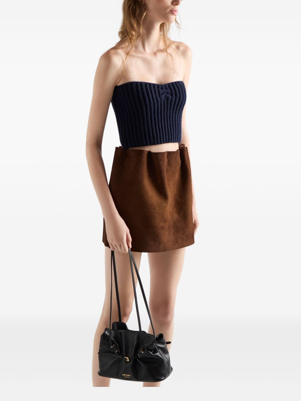 elasticated-waistband suede mini skirt - 3