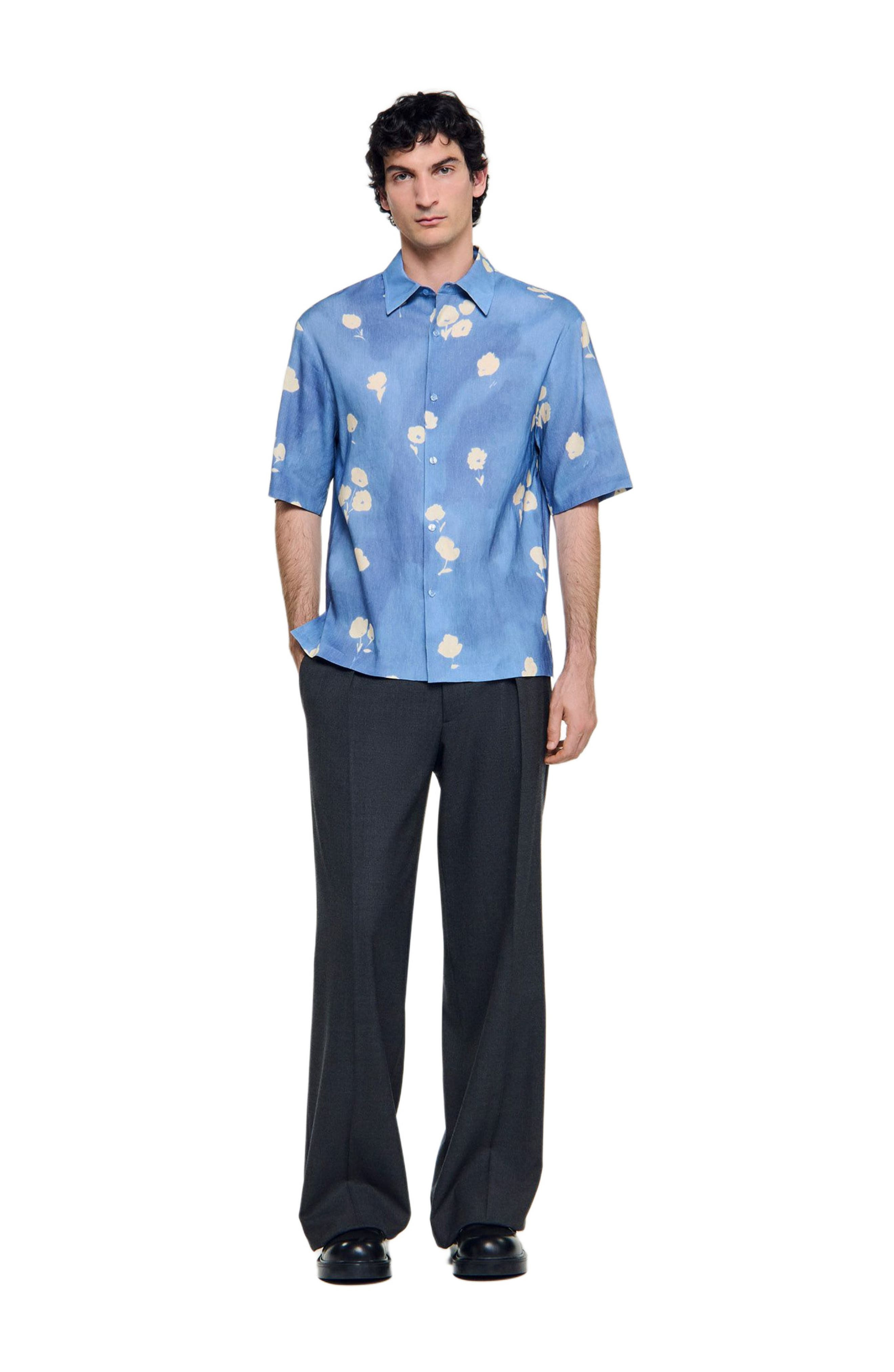 SANDRO Abstract Floral Shirt in Blue Office at Nordstrom - 6