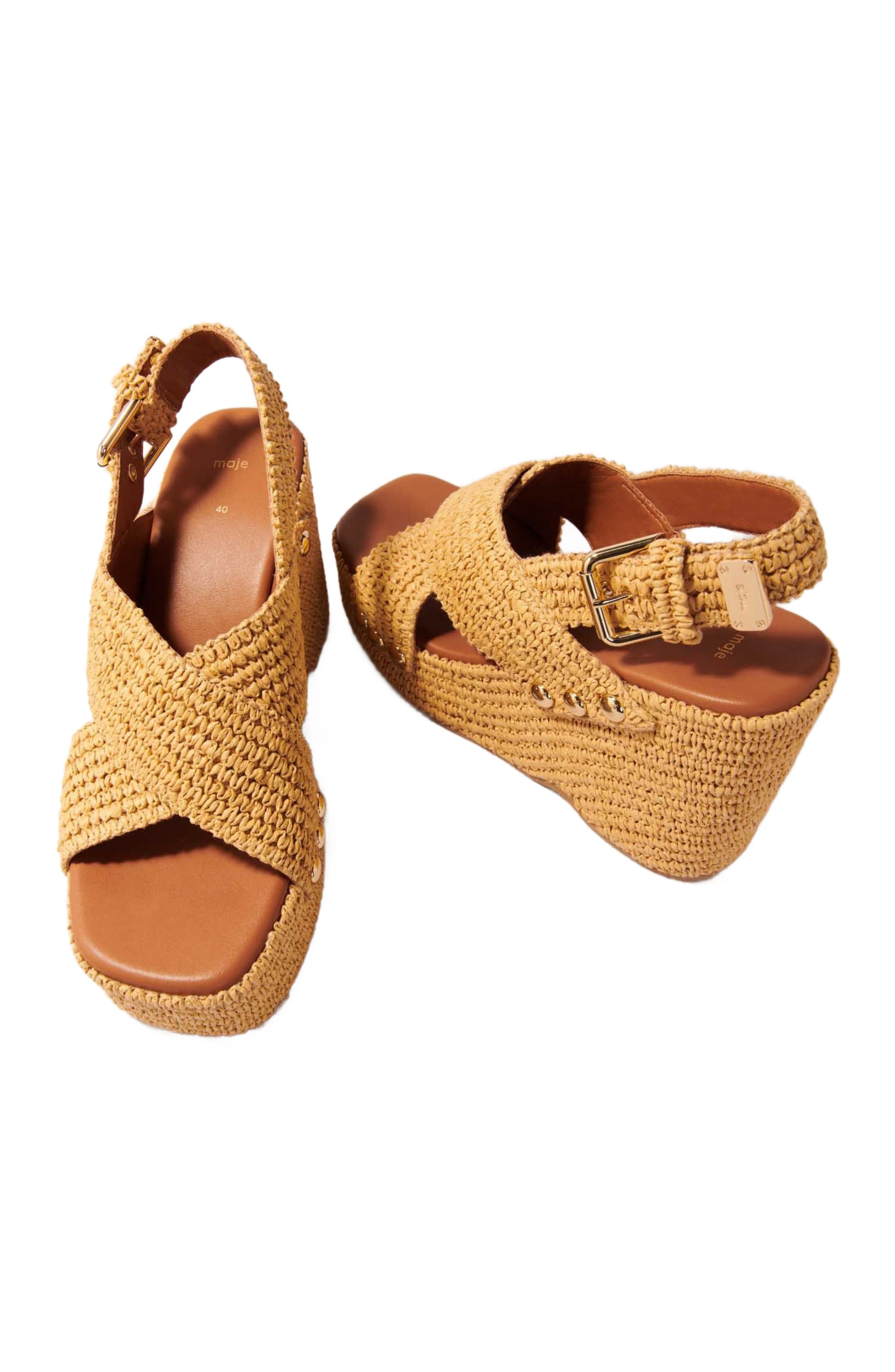 maje Wedge sandals with raffia effect in Beige Light at Nordstrom - 3