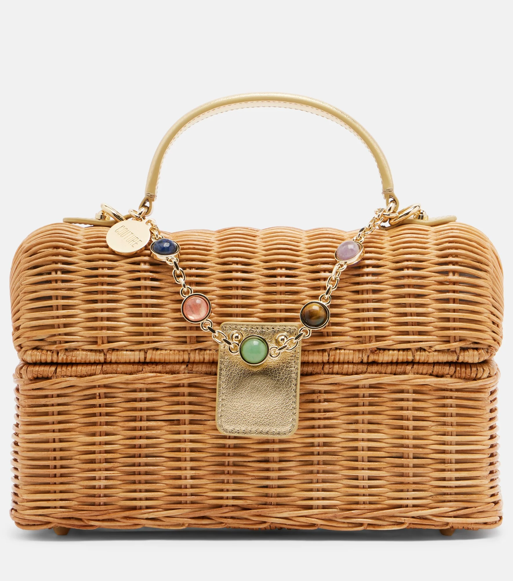 Isla embellished wicker top-handle bag - 1