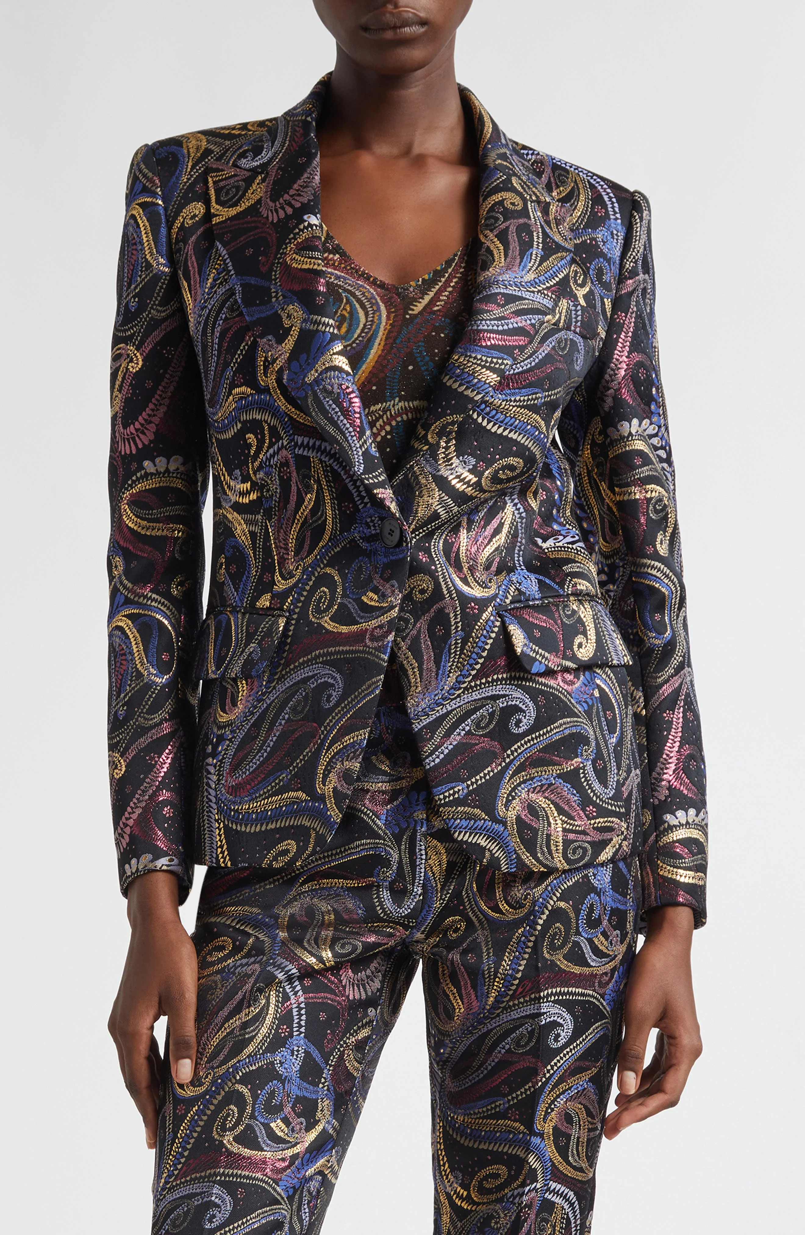 Etro Paisley Duchesse Satin Blazer in Multicolor Black Base at Nordstrom - 1