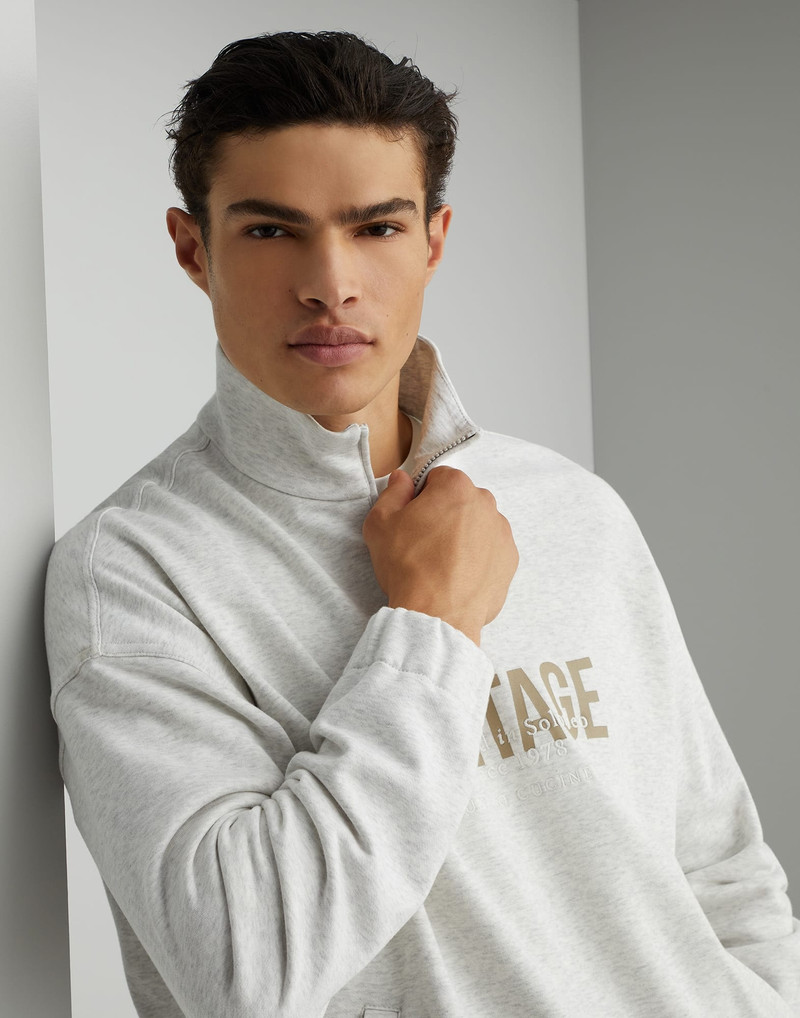 Techno cotton French terry sweatshirt with half zip and print 3