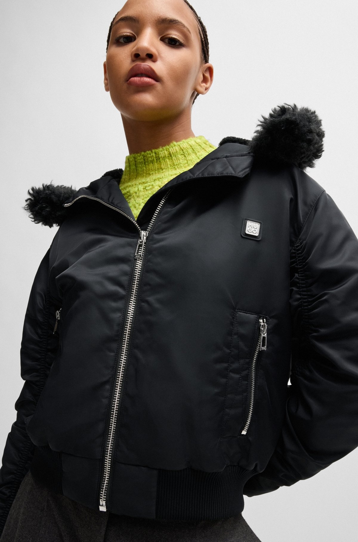 WATER-REPELLENT BOMBER JACKET WITH ZIPPED TEDDY-LINED HOOD - 5