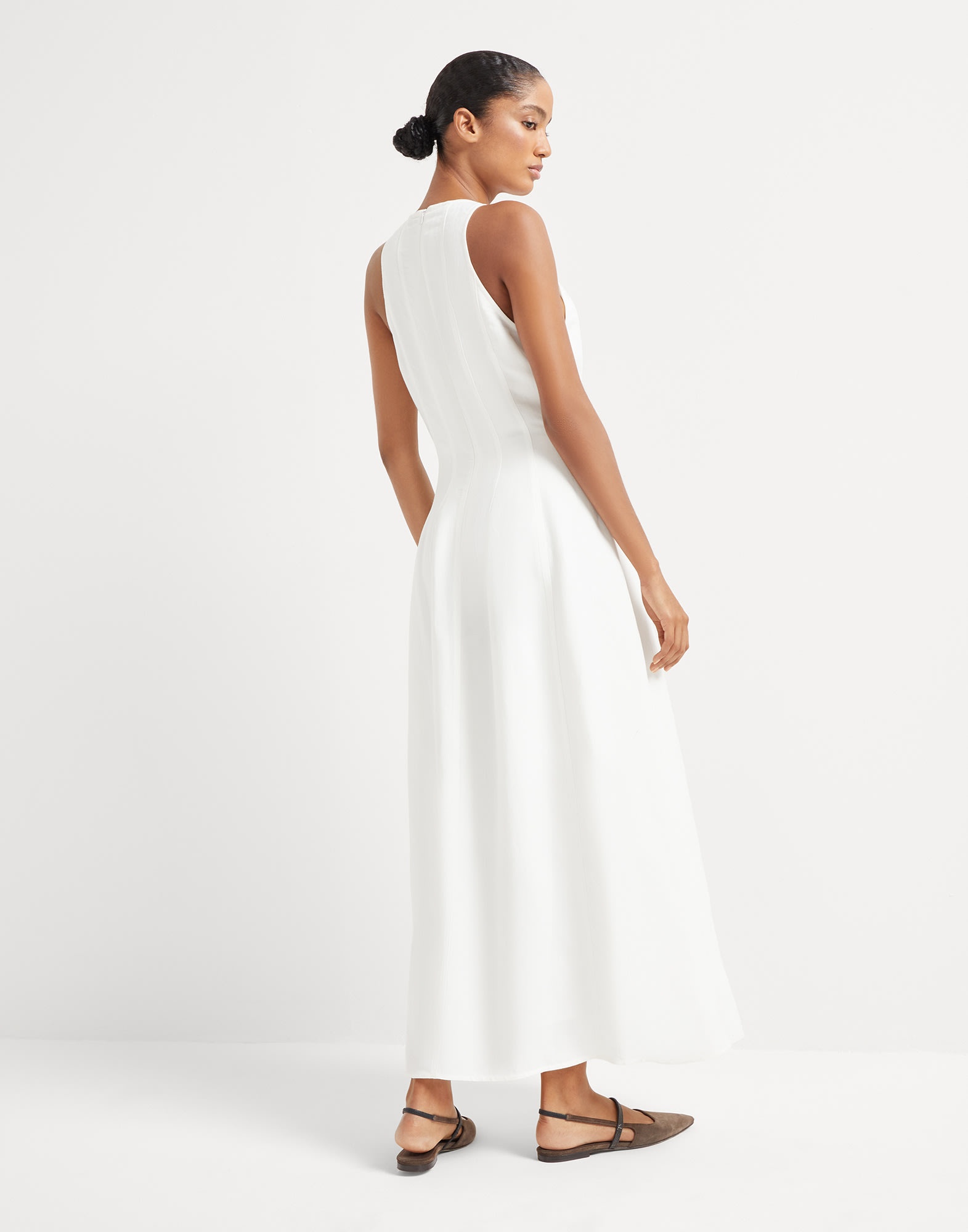 スカート BRUNELLO CUCINELLI Precoius Shoulder Detail dress White Brunello Cucinelli Viscose and linen fluid twill dress