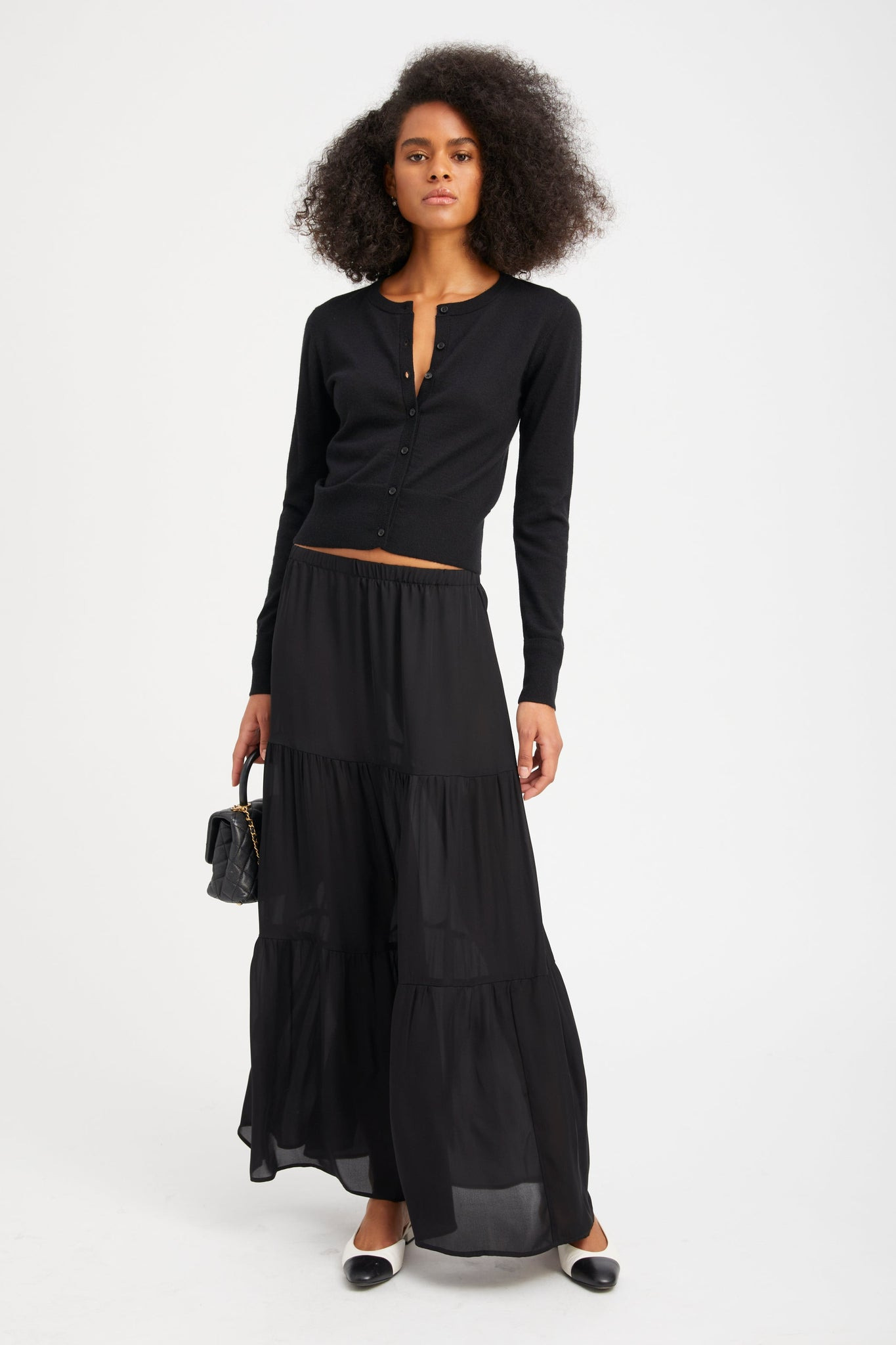 BLACK SILK TIERED MAXI SKIRT - 2