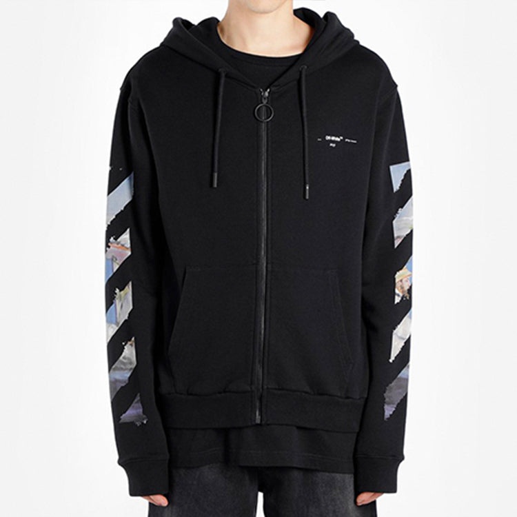 Men's Off-White Painting Printing Arrow Pattern Zipper Classic Black OMBE001G20FLE0011088 - 3