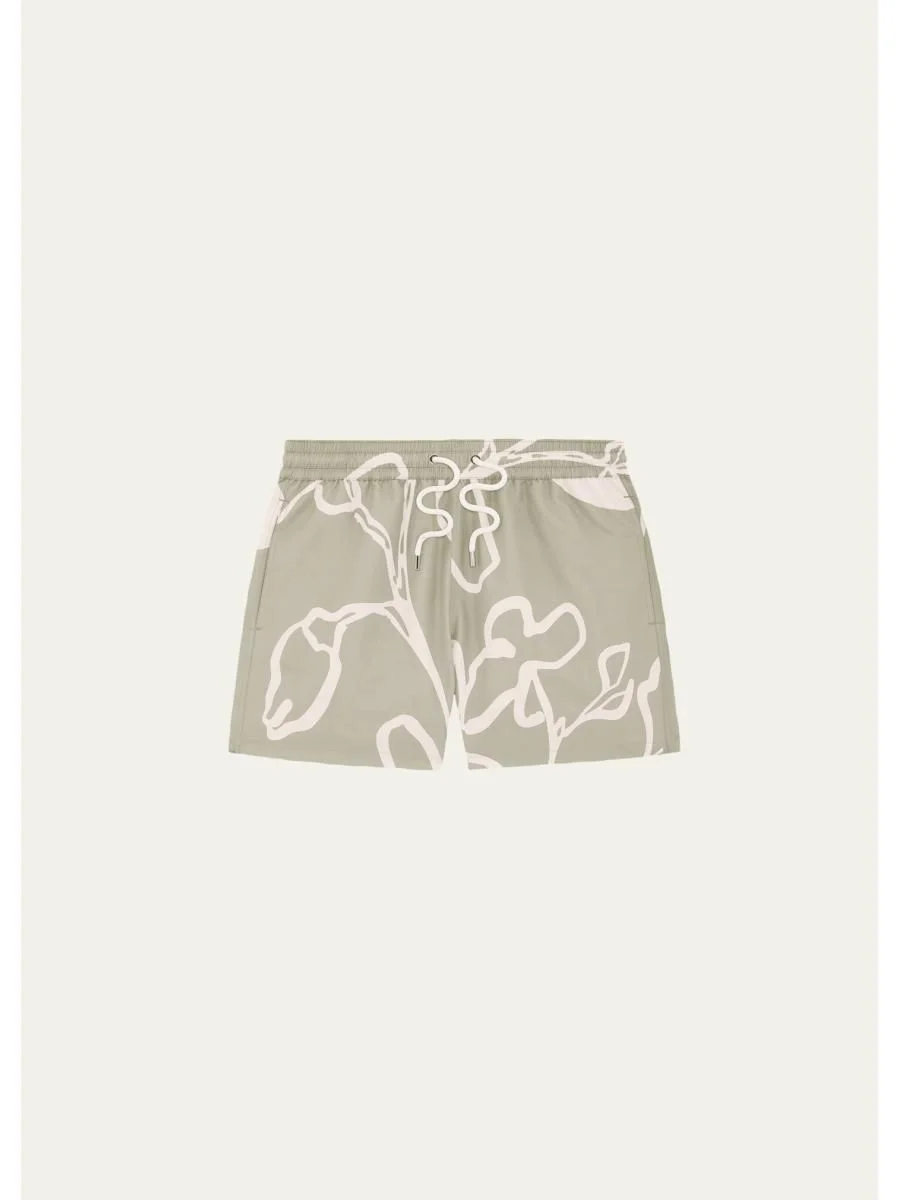Men's Maxi-Foliage Print Nylon Swim Trunks - 1