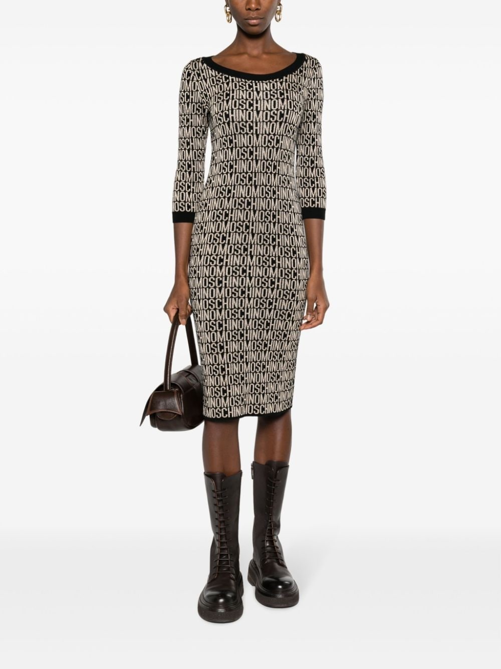 logo-jacquard knitted midi dress - 2