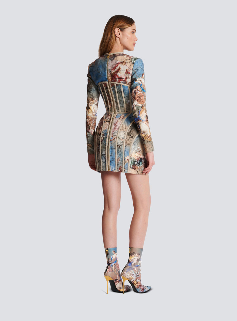 Sky printed linen cage dress 4